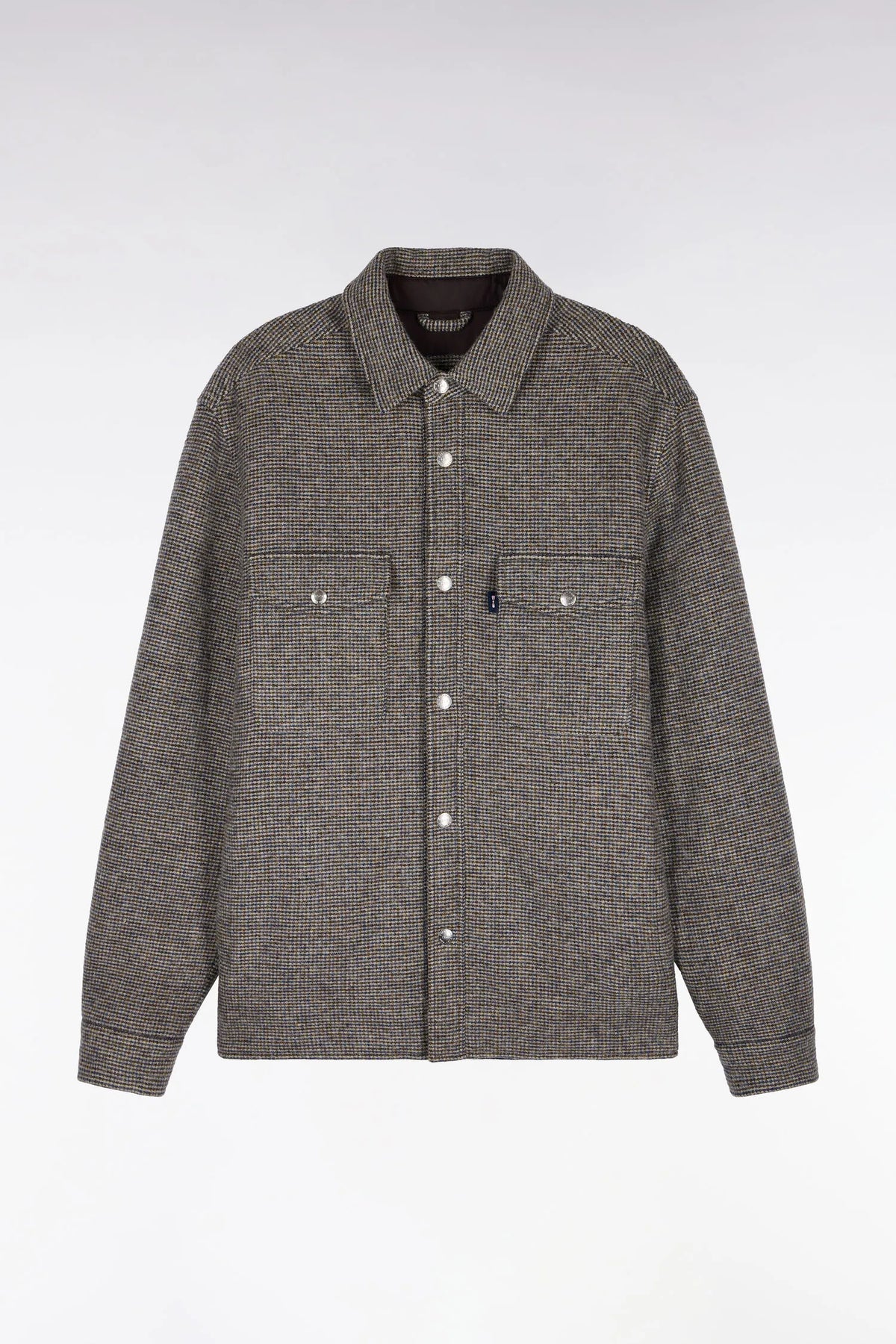 Eden Park 0 Men Beige Houndstooth Tweeded Wool Overshirt SKU: H26PAMSU0018_BEF1 Image 02