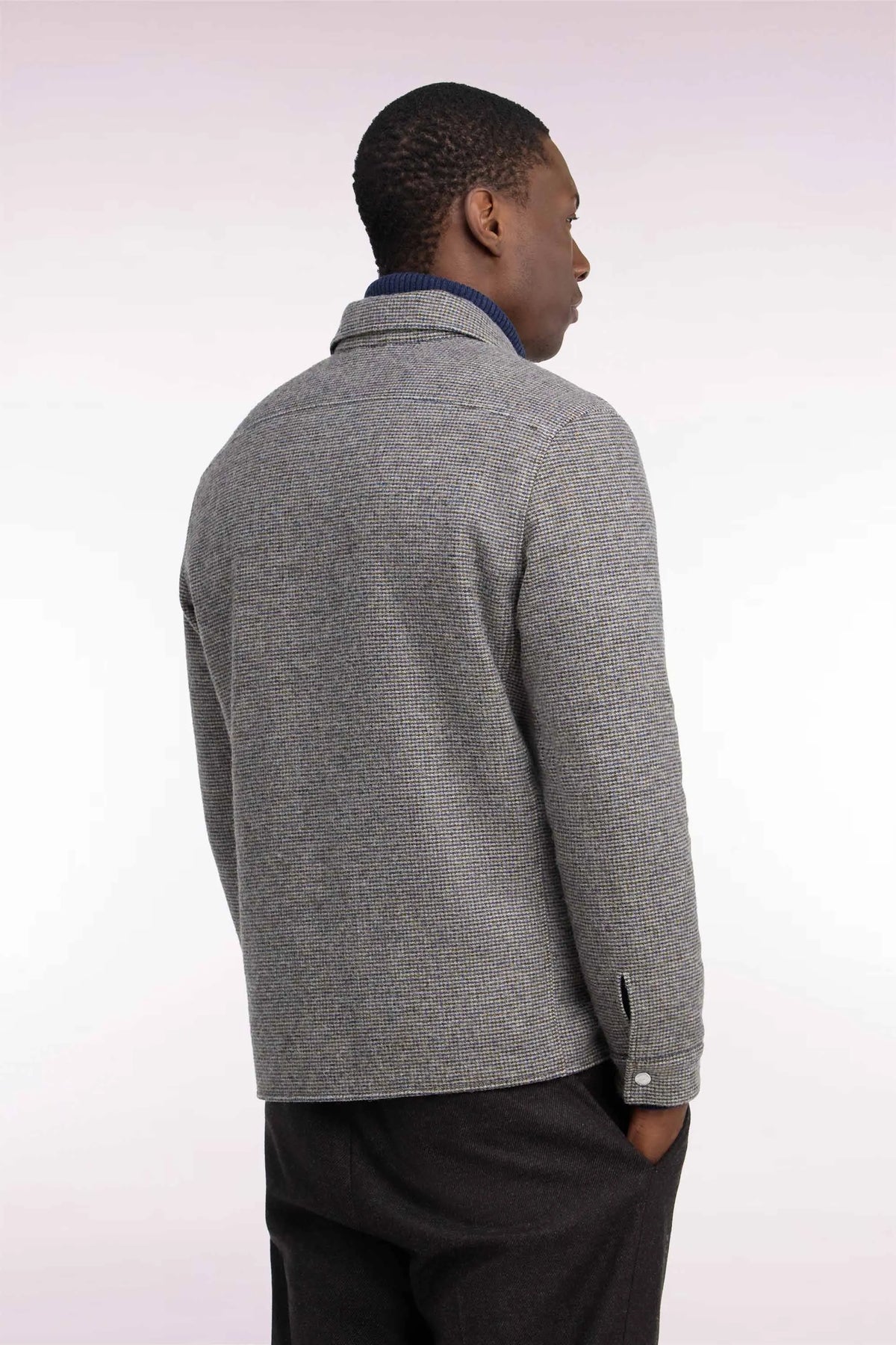 Eden Park 0 Men Beige Houndstooth Tweeded Wool Overshirt SKU: H26PAMSU0018_BEF1 Image 04