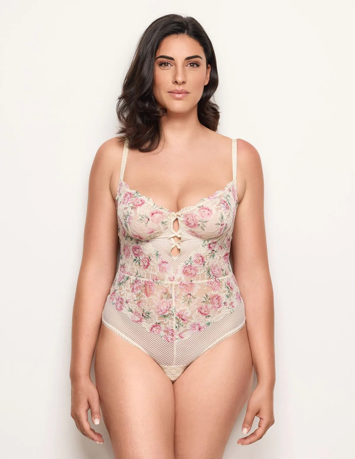 Yamamay_Almond_Unlined Bodysuit in Lace and Tulle with Underwire Ð Eloise_IBDD183007_244_02