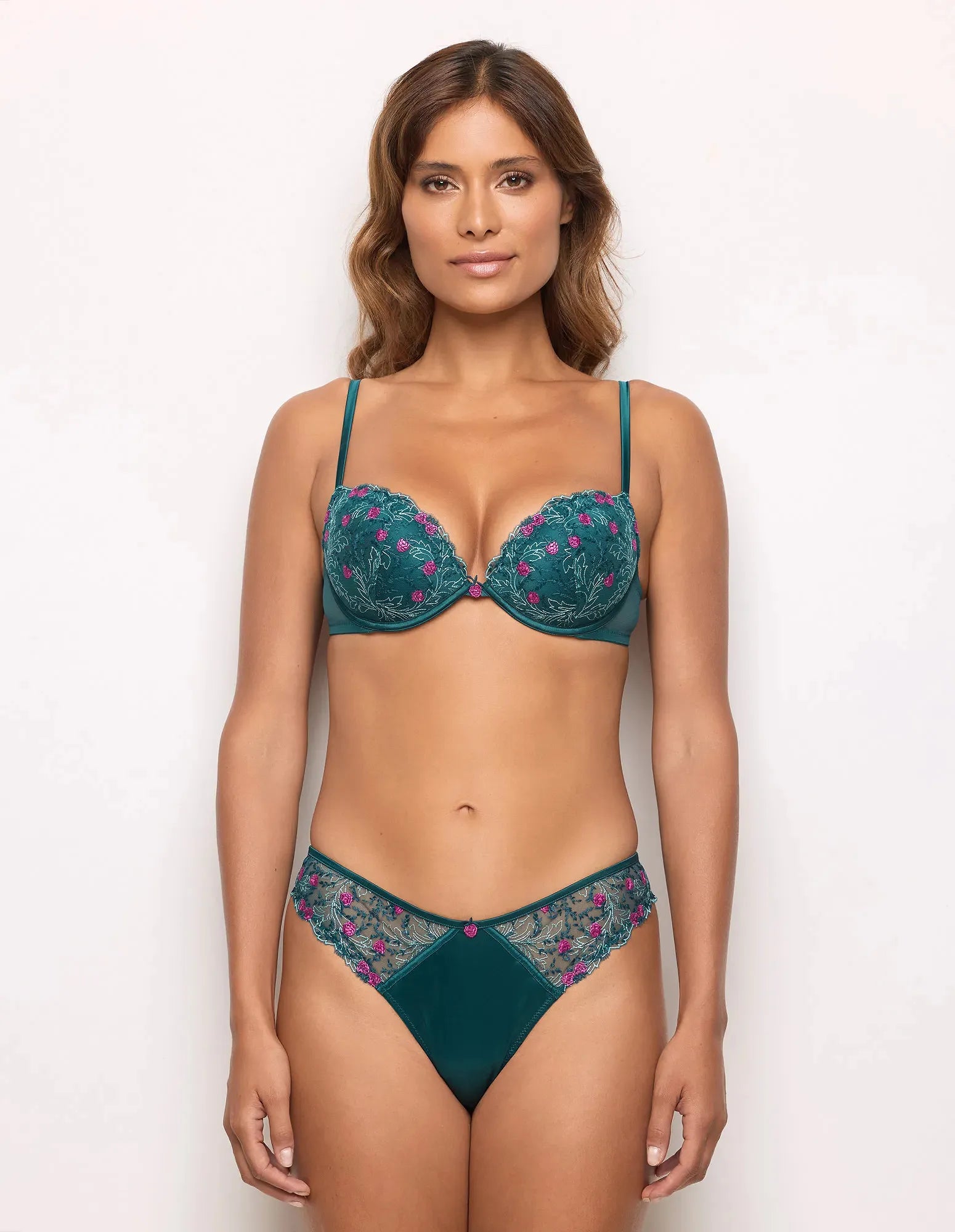 Yamamay_Dark Green_Brazilian Briefs in Satin and Tulle with Embroidery Ð Berry_IBND183016_121_02