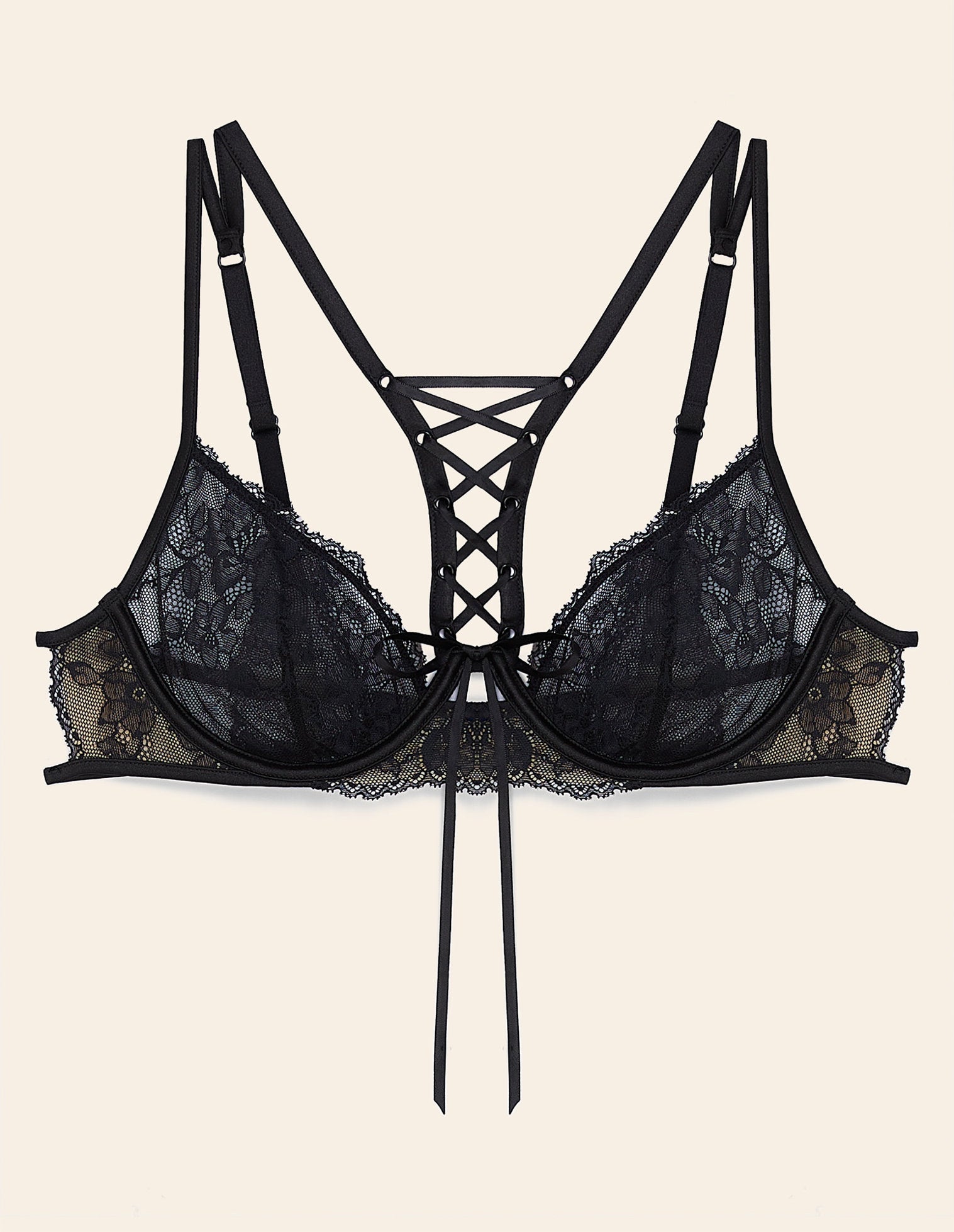 Yamamay_PrivŽ - Black Cross Lace Carioca Bra with Underwire and Satin Lacing_ICAD181003_072_04