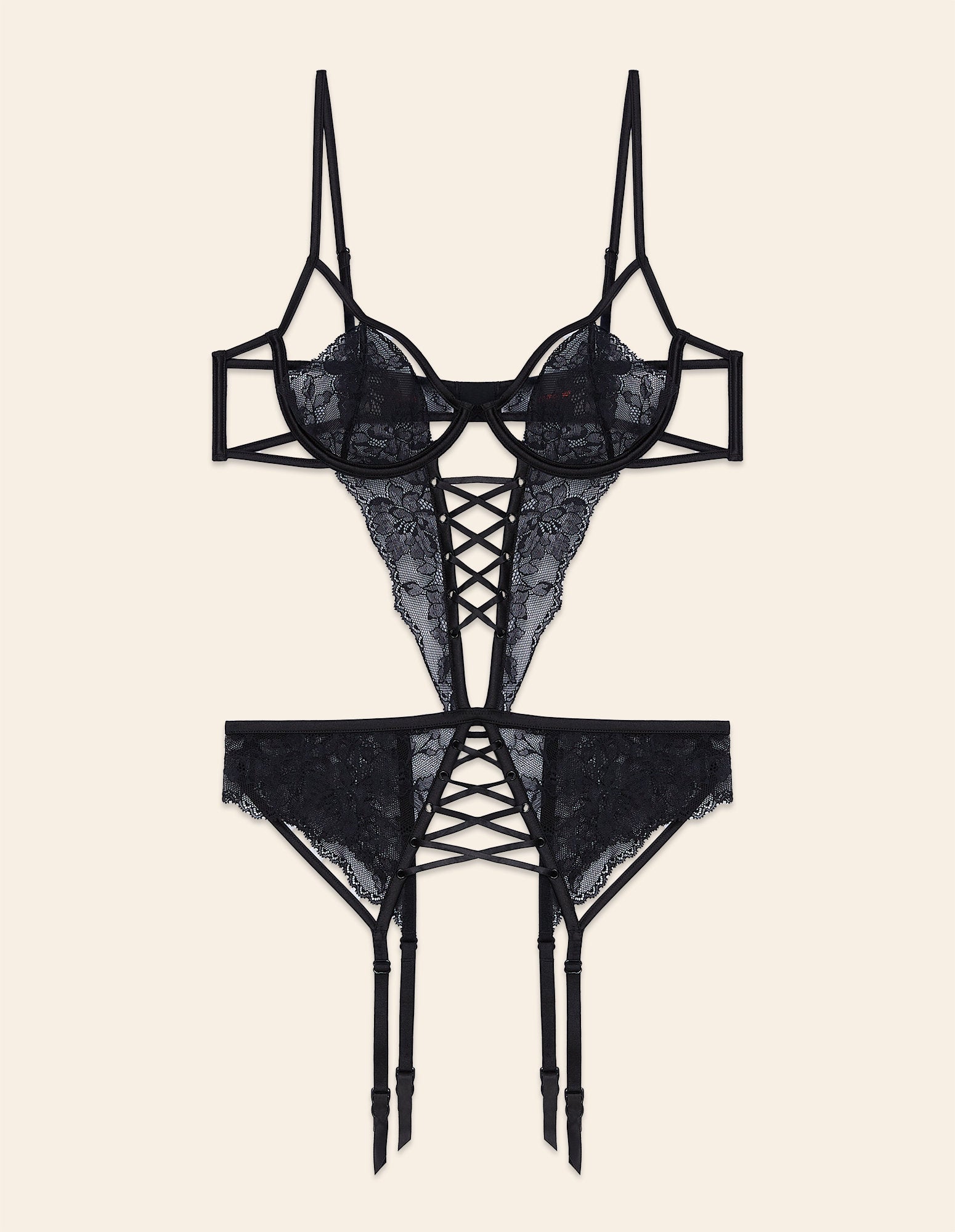 Yamamay_PrivŽ - Black Cross Unpadded Lace Bustier with Underwire and Satin Lacing_ICRD181007_072_04