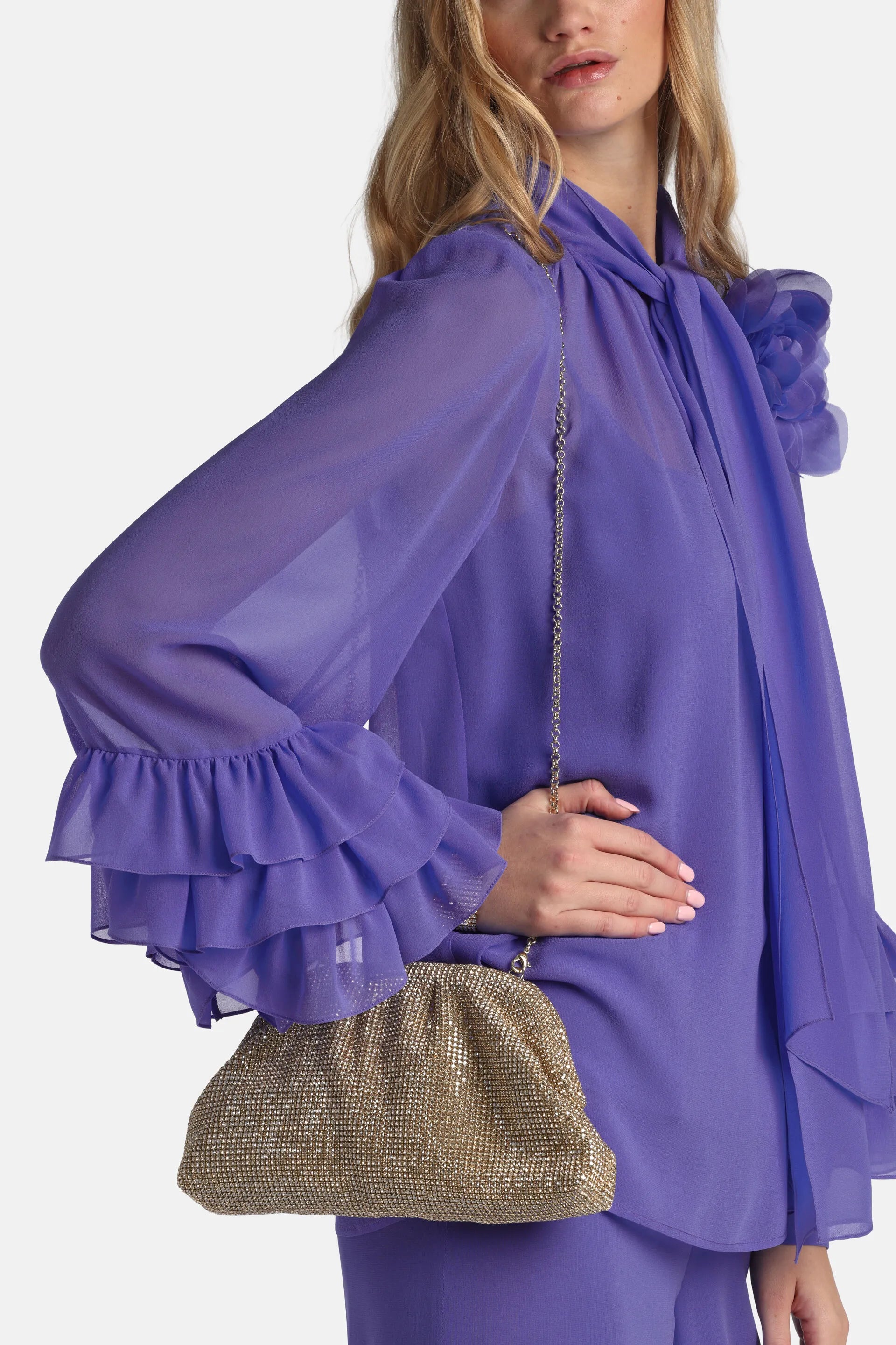 Luisa Spagnoli Nickel/Oro Women Invitata - Small Crystal-Embellished Clutch SKU: INVITATA C_0001 0002 Image 02