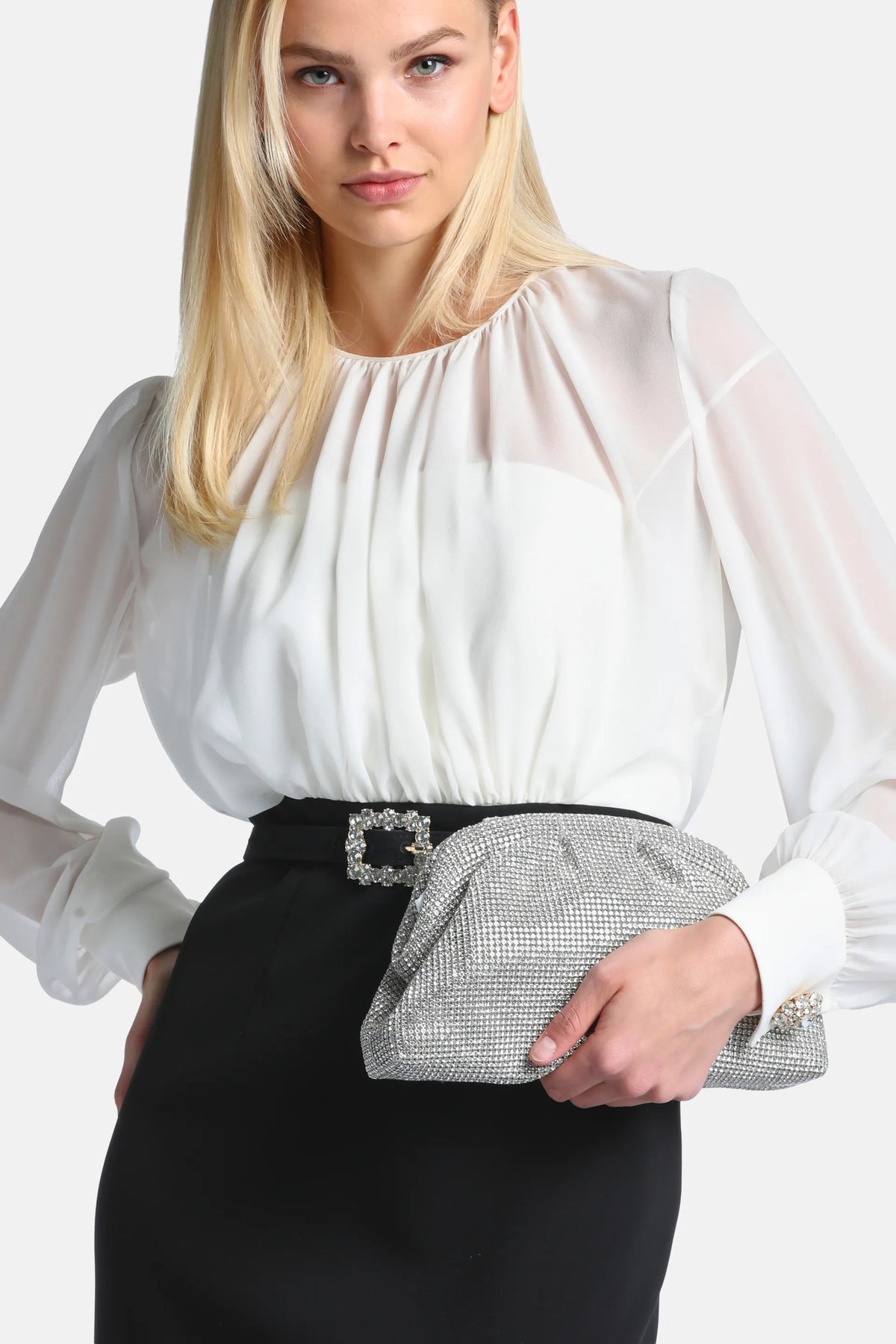 Luisa Spagnoli Nickel/Nickel Women Invitata Small Crystal-Embellished Clutch SKU: INVITATA D_0001 0001 Image 02