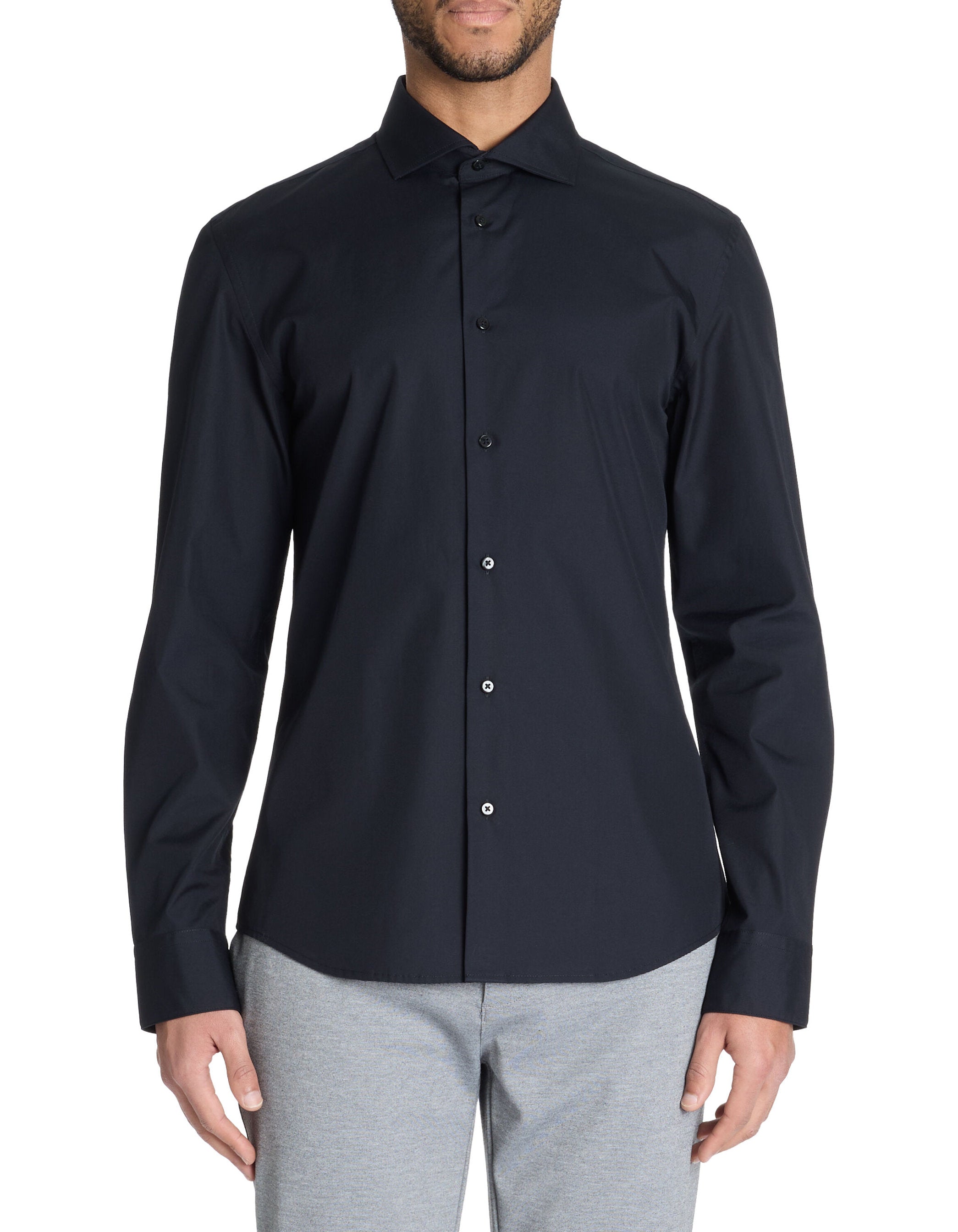 Celio_100% Cotton Poplin Plain Slim Shirt - Black_JAITALIANO_BLACK_01