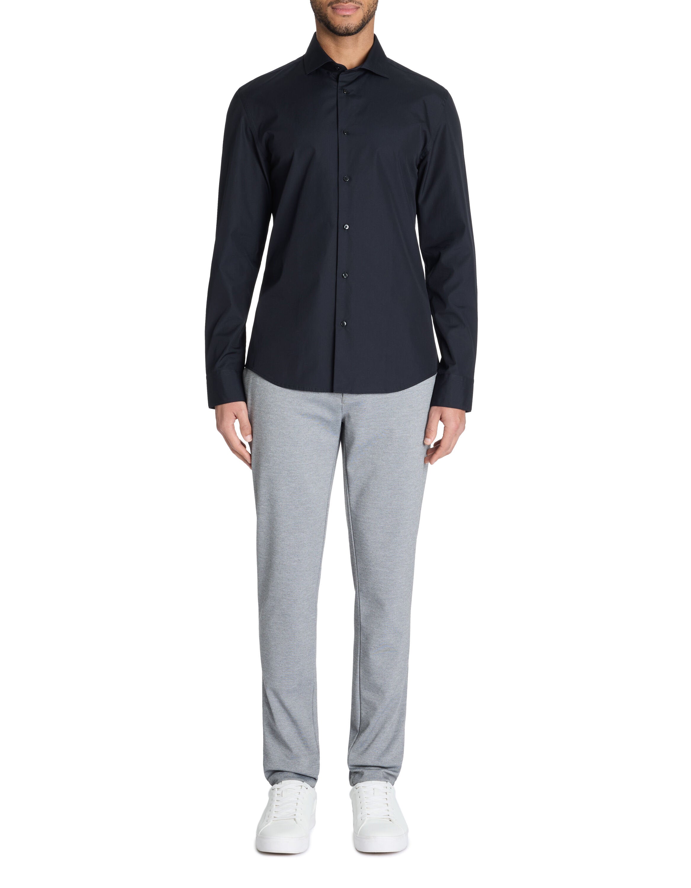 Celio_100% Cotton Poplin Plain Slim Shirt - Black_JAITALIANO_BLACK_02