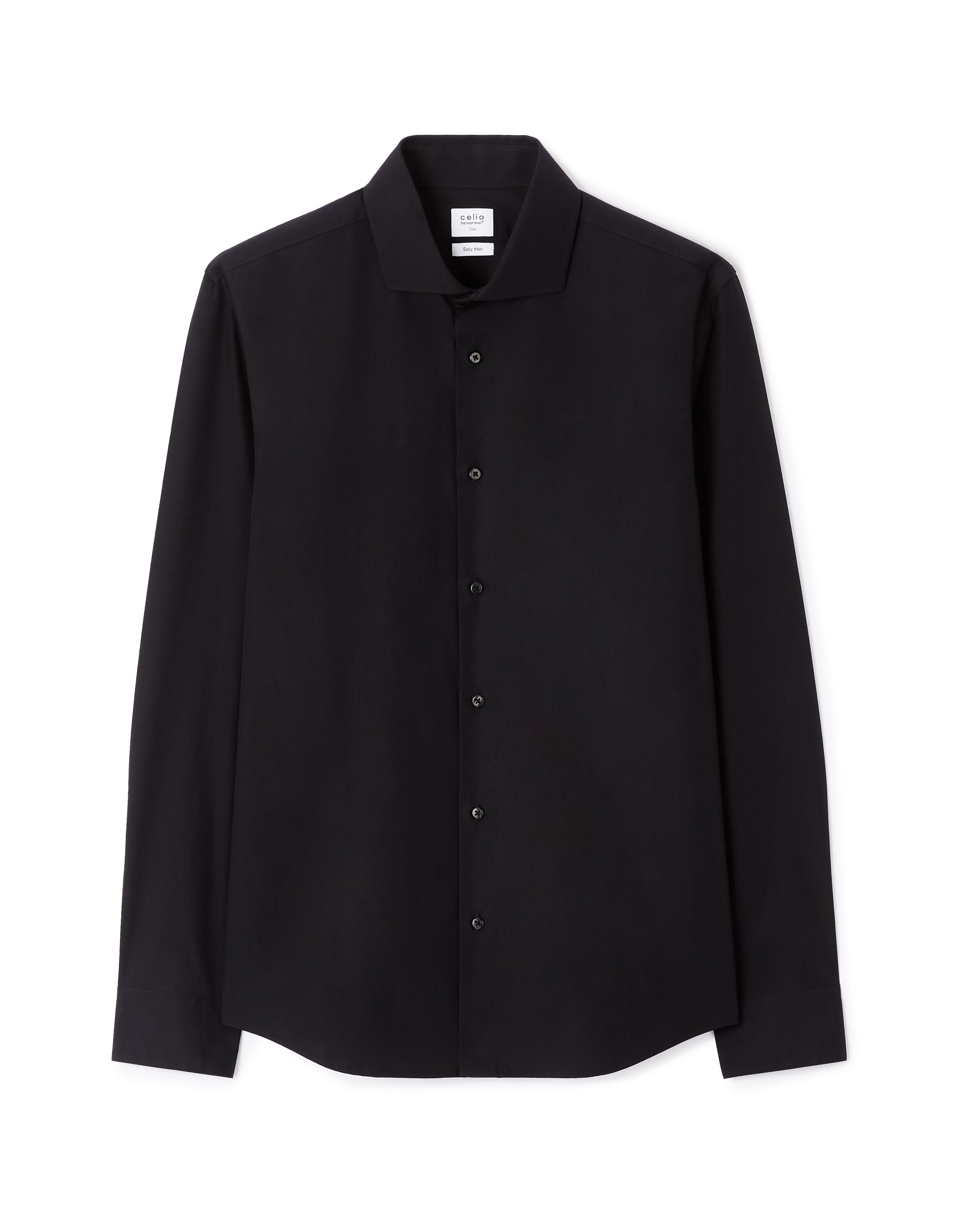 Celio_100% Cotton Poplin Plain Slim Shirt - Black_JAITALIANO_BLACK_03