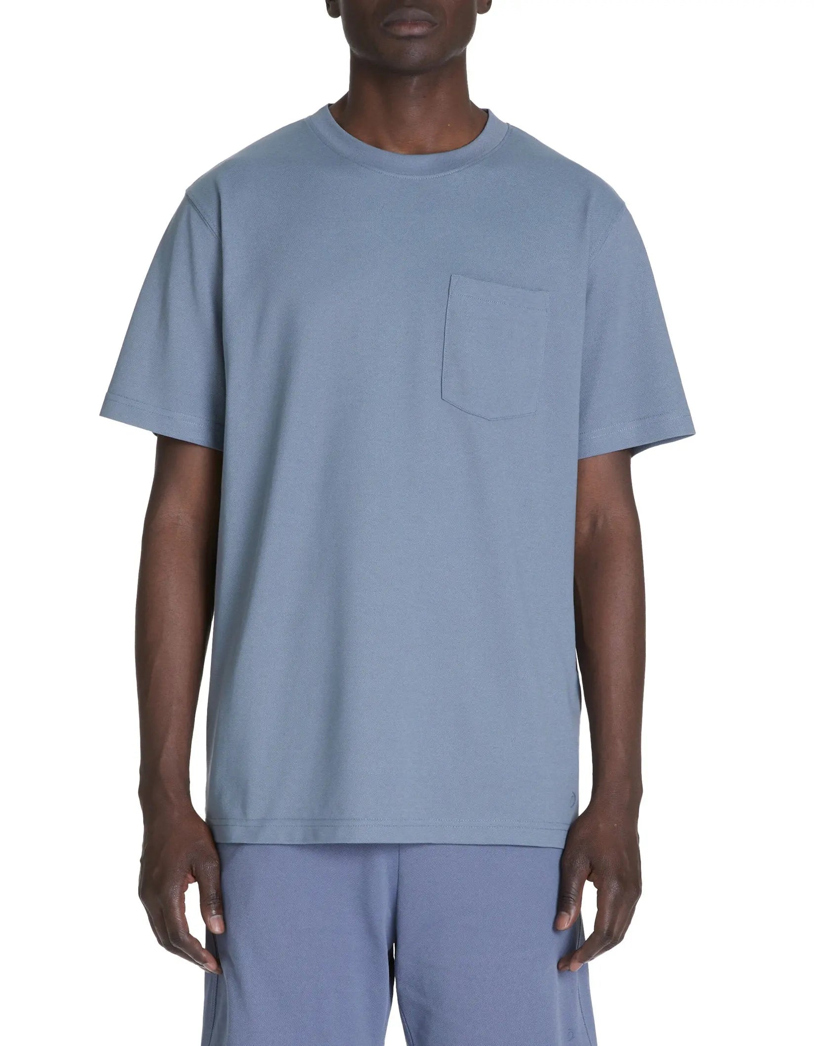 Cotton Blend Boxy Crew Neck T-Shirt - Blue_02
