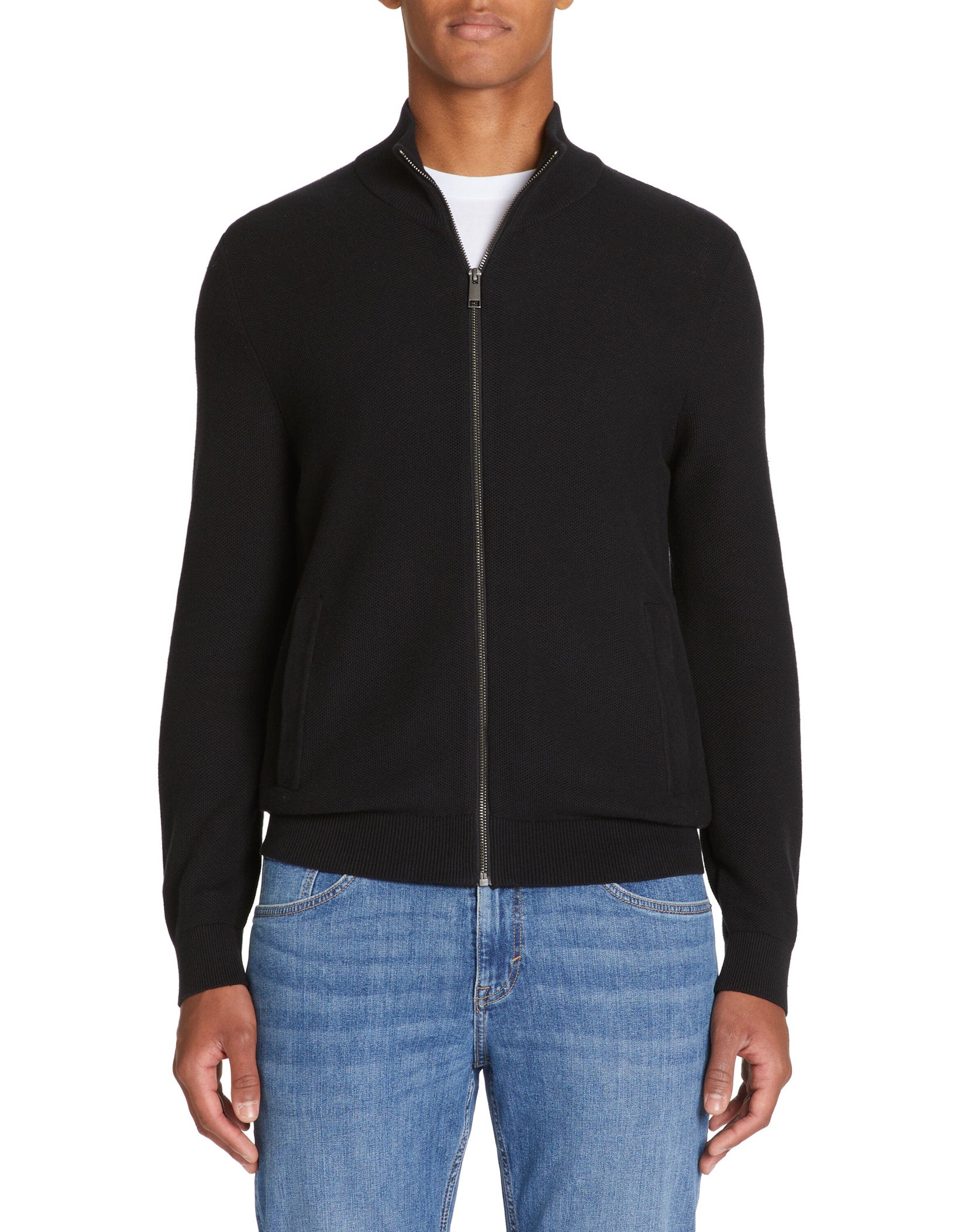 Celio_Black 100% Cotton Stand-Up Neck Cardigan_JELIMZIP_BLACK_01