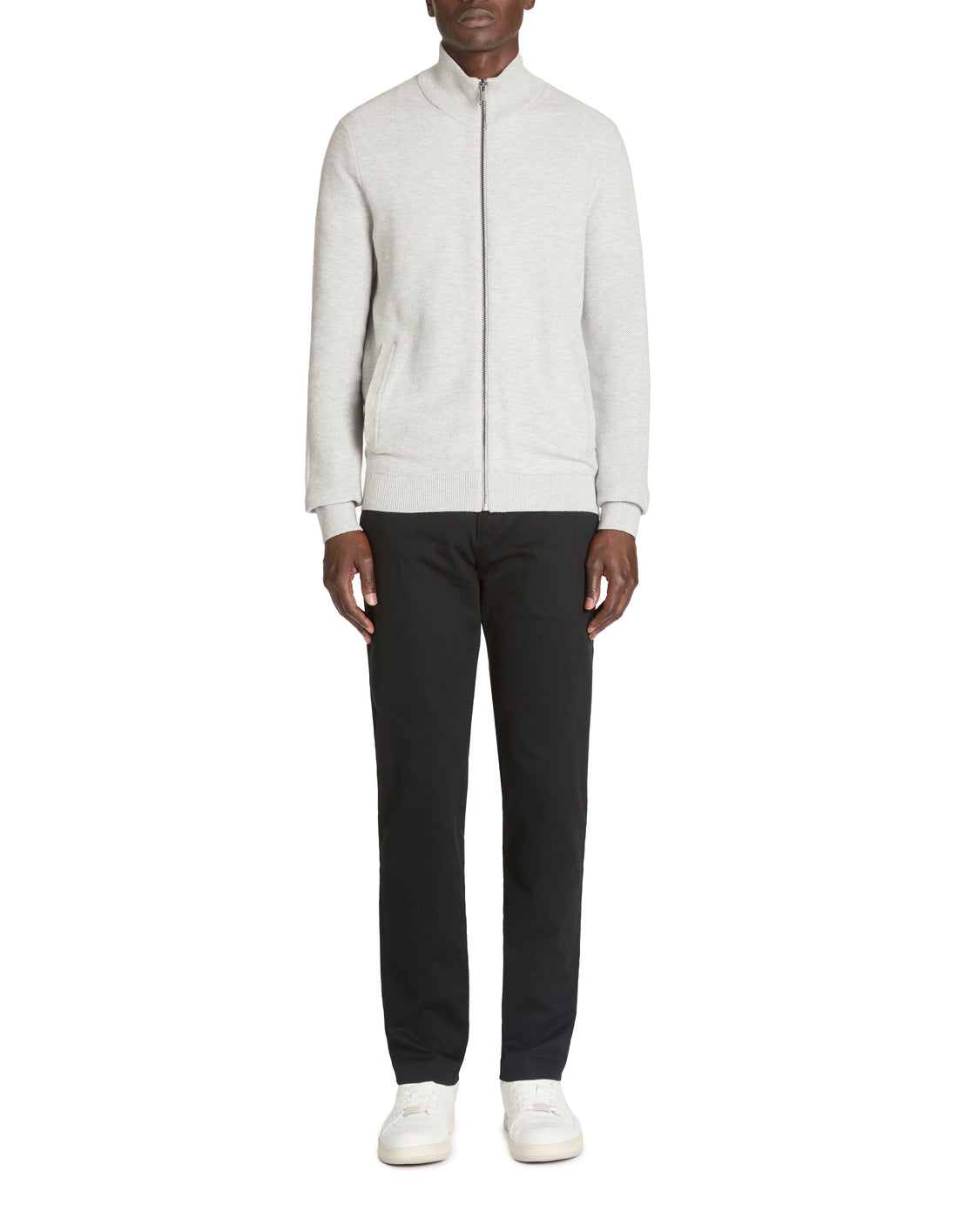 Celio_Heather Grey 100% Cotton Stand-Up Neck Cardigan_JELIMZIP_GREY MEL_02