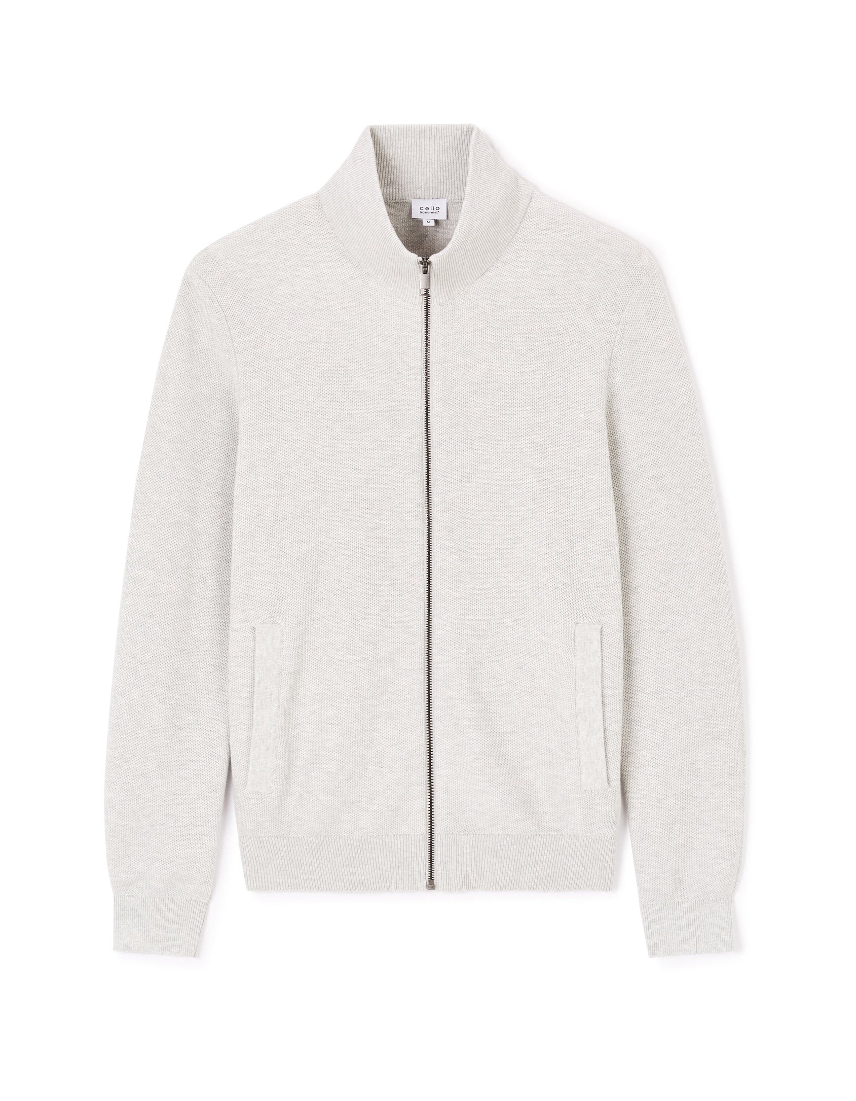 Celio_Heather Grey 100% Cotton Stand-Up Neck Cardigan_JELIMZIP_GREY MEL_04
