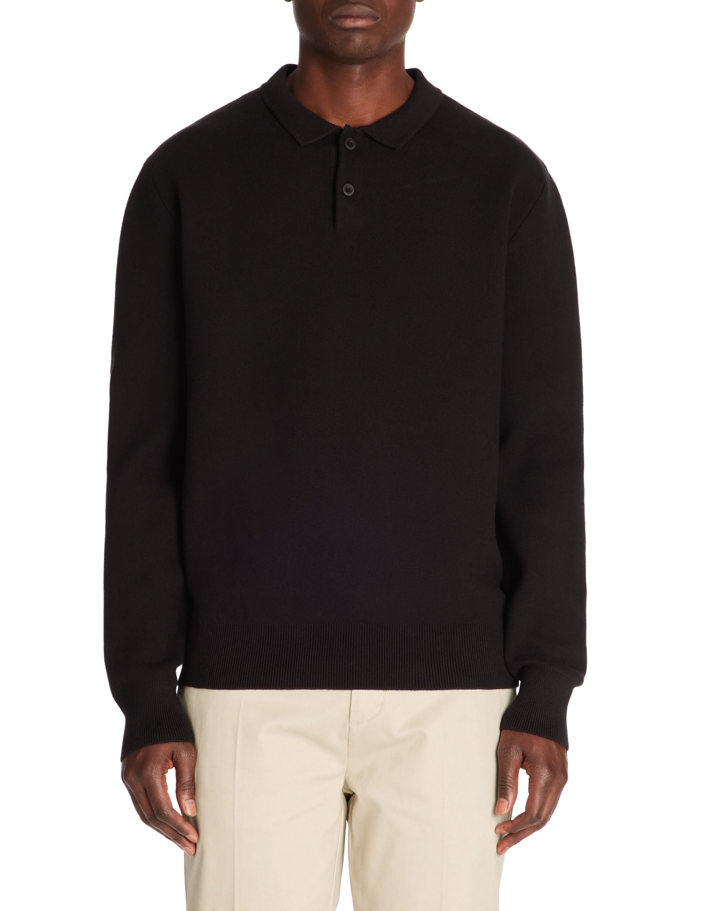 Celio_Black Relaxed Cotton-Blend Polo Shirt with Long Sleeves_JEPOCLO_BLACK_01