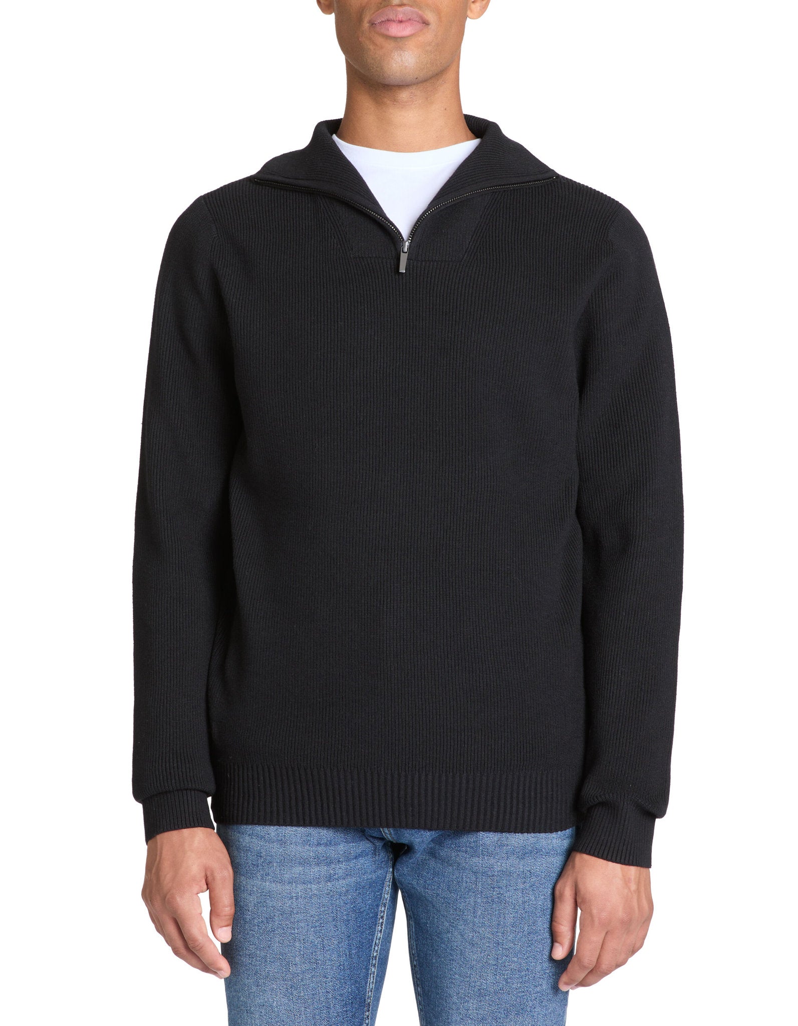 Celio_Black Regular Cotton-Blend Trucker Collar Sweater_JETRUCKER_BLACK_01