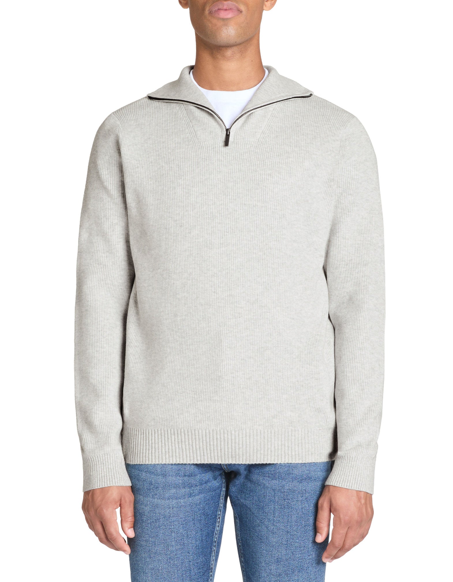 Celio_Heather Grey Regular Cotton-Blend Trucker Neck Sweater_JETRUCKER_LIGHT GREY MEL_01