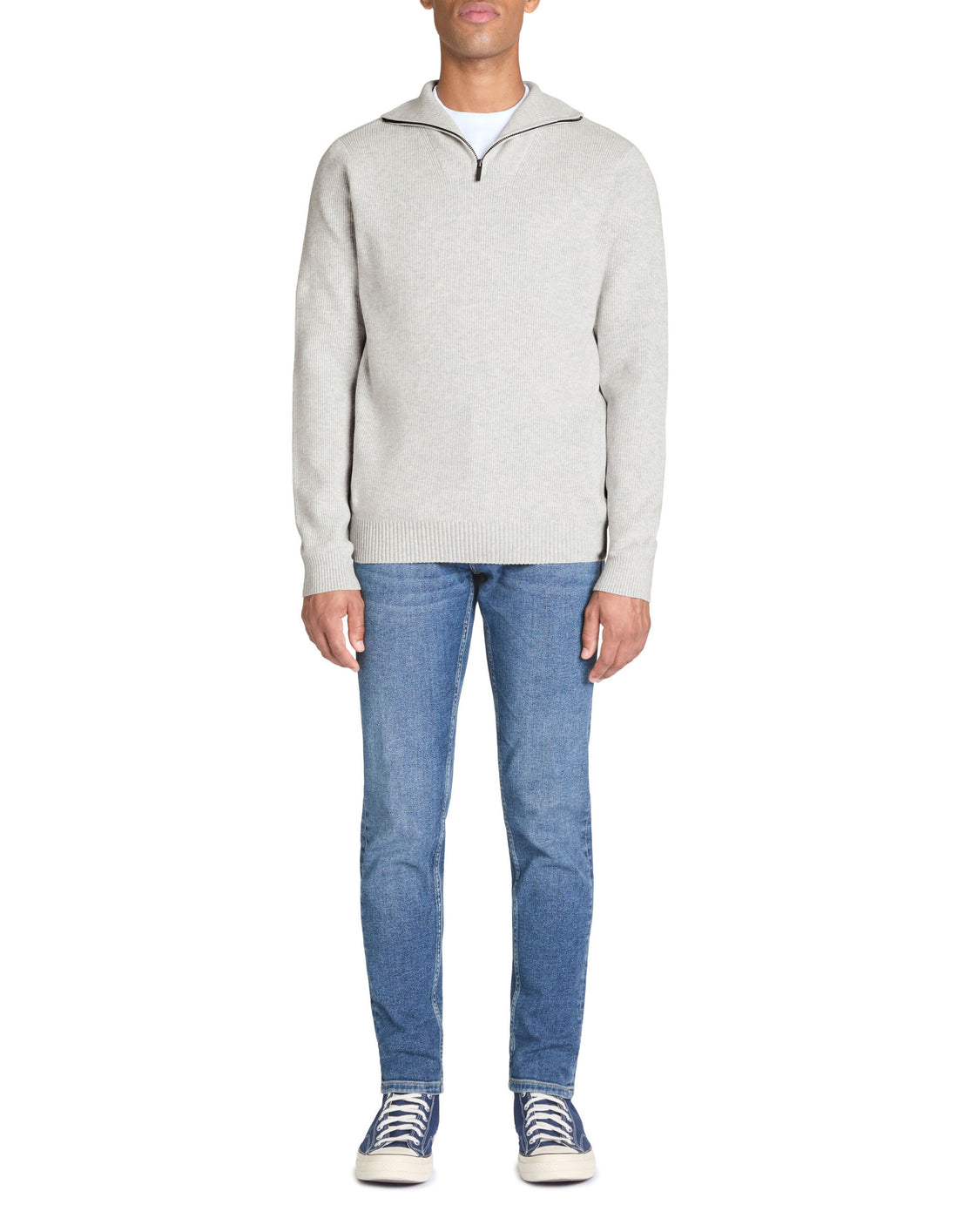 Celio_Heather Grey Regular Cotton-Blend Trucker Neck Sweater_JETRUCKER_LIGHT GREY MEL_02