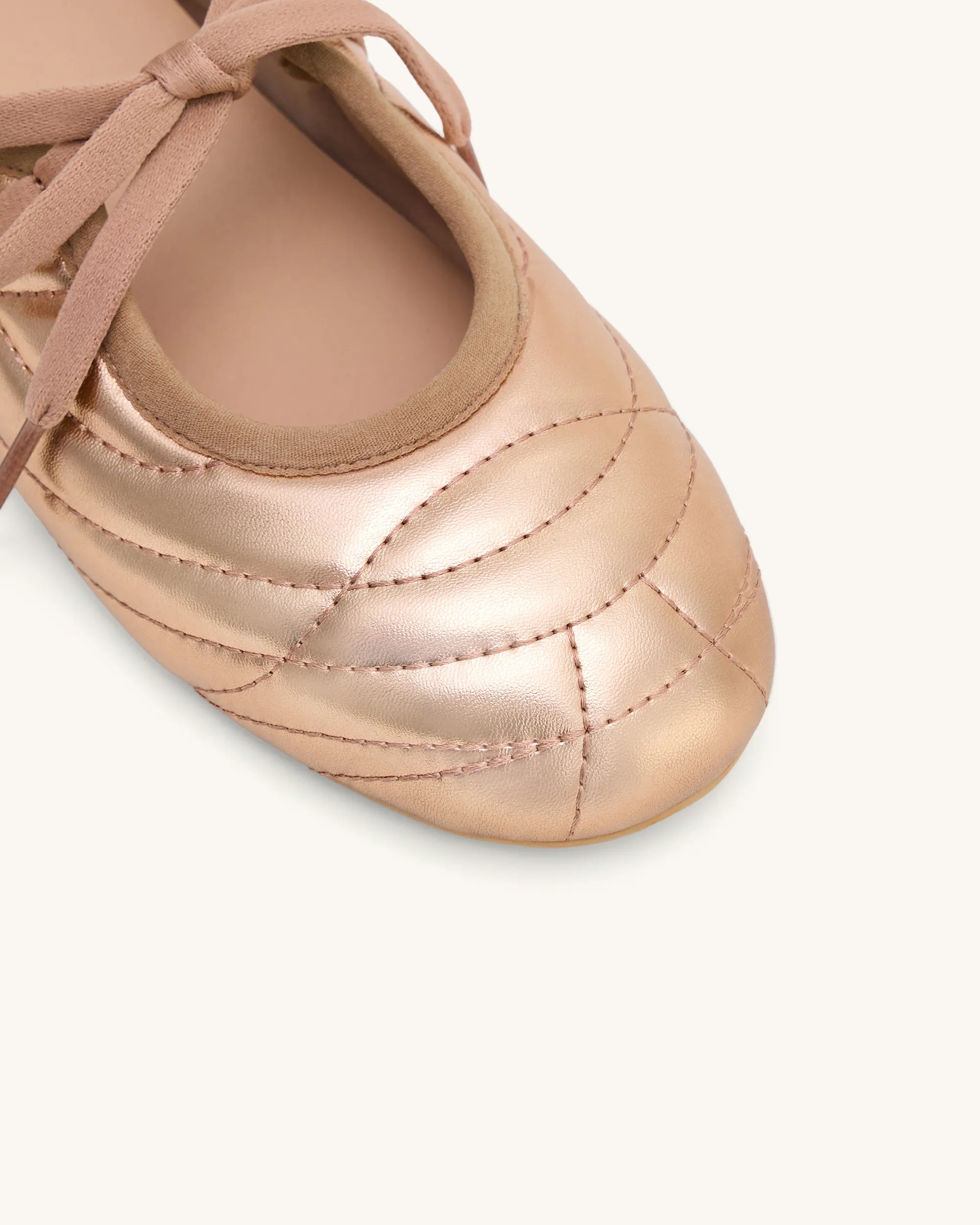 JW PEI Champagne Erika Topstitching Lace-Up Ballet Flats SKU: JF30619-8_Champagne Image 06