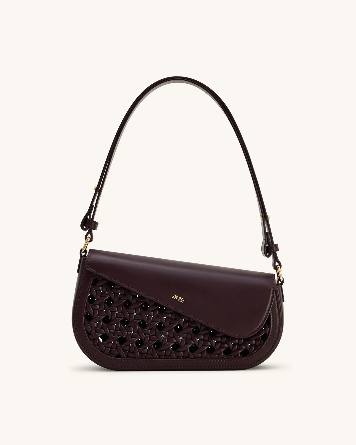 JW Pei Burgundy Women Addisyn Cutout Woven Shoulder Bag SKU: JH30314-43_Burgundy Image 01