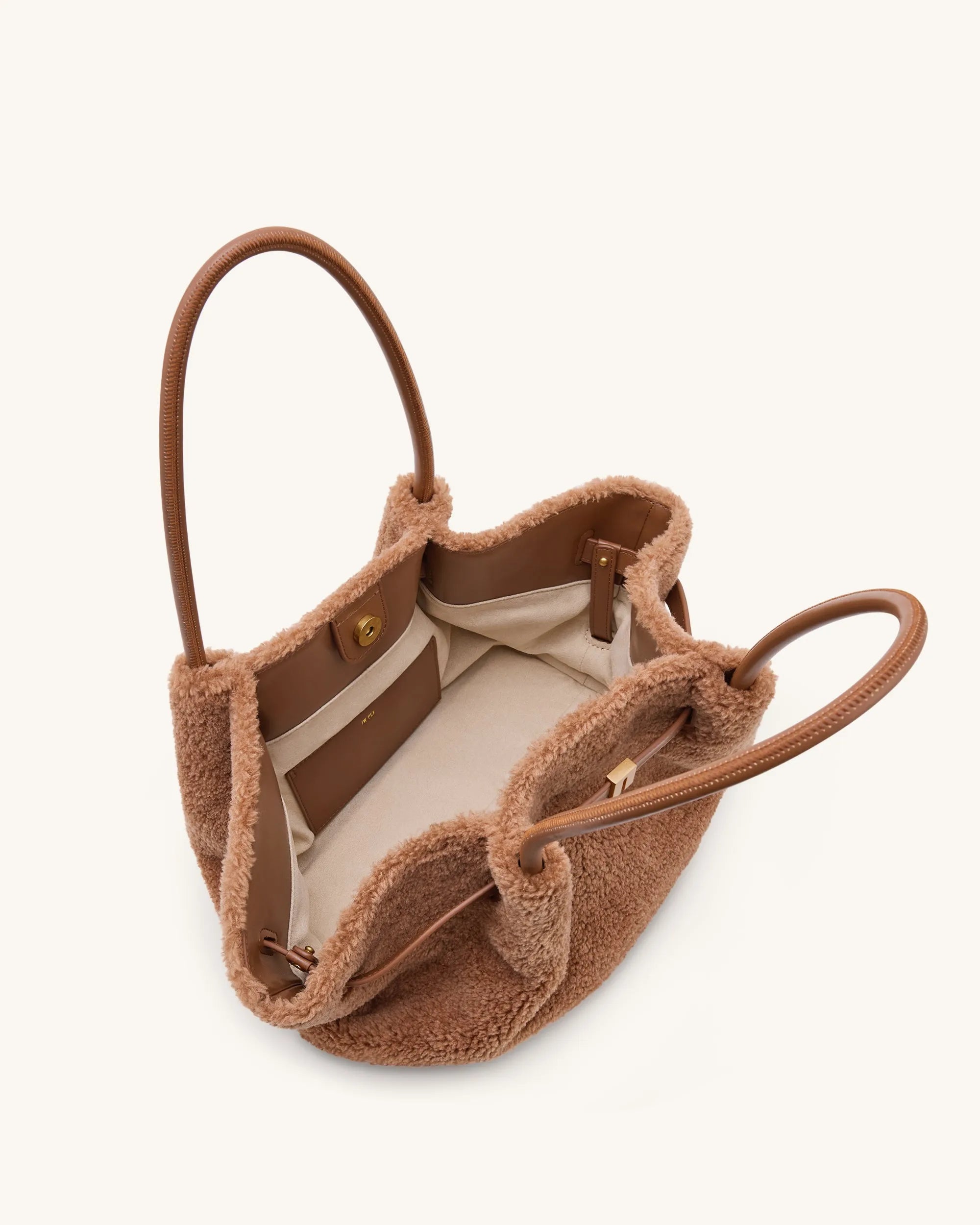 JW PEI Coffee Brown Women Hana Medium Faux Fur Tote Bag - Coffee Brown SKU: JH306B04-37_Coffee Brown Image 05
