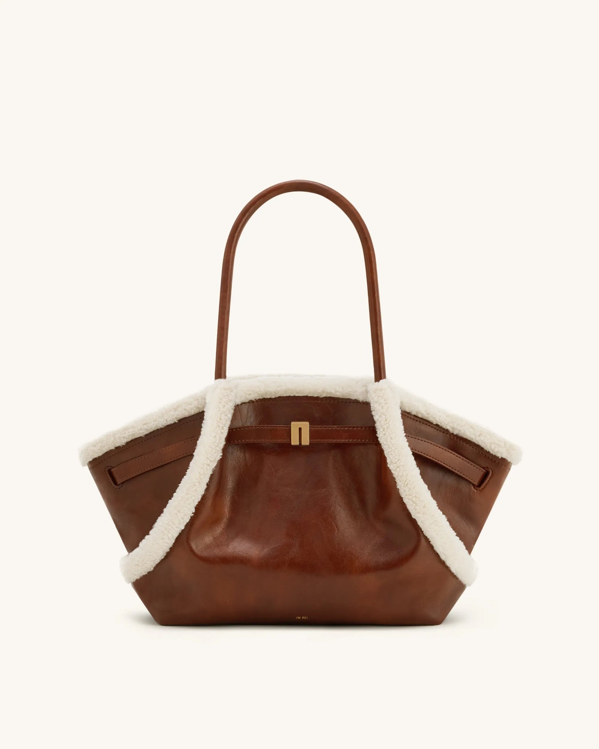 JW PEI_Brown_Hana Medium Faux Shearling Trim Tote Bag_JH306B04-38_Brown_01