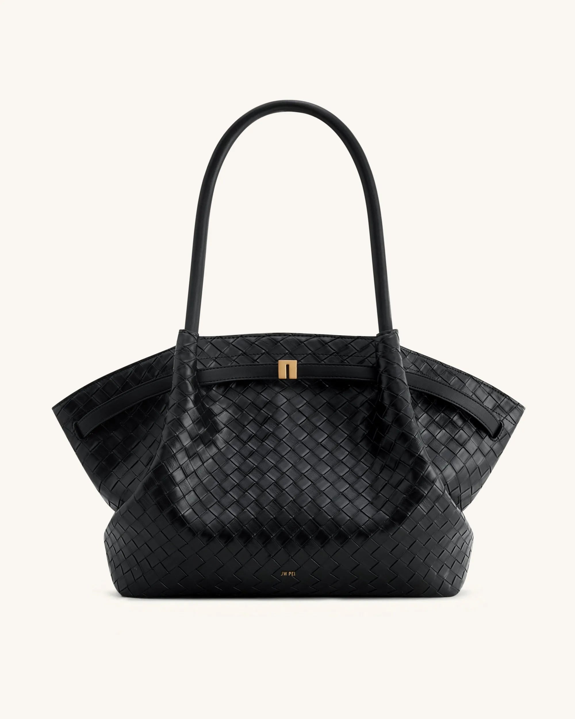 JW PEI Black Women Hana Large Weave Texture Tote Bag - Black SKU: JH306C05-11_Black Image 01