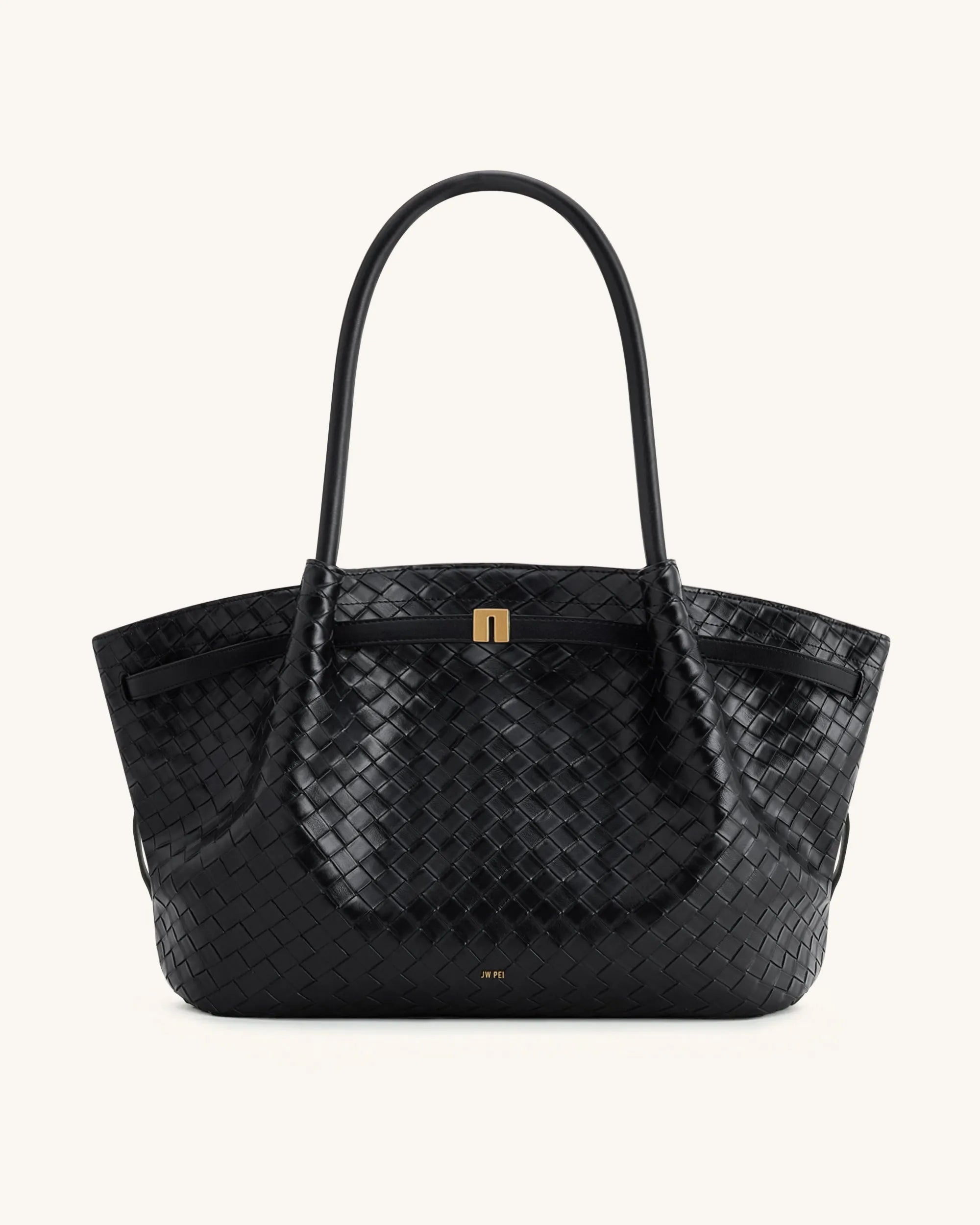 JW PEI Black Women Hana Large Weave Texture Tote Bag - Black SKU: JH306C05-11_Black Image 02