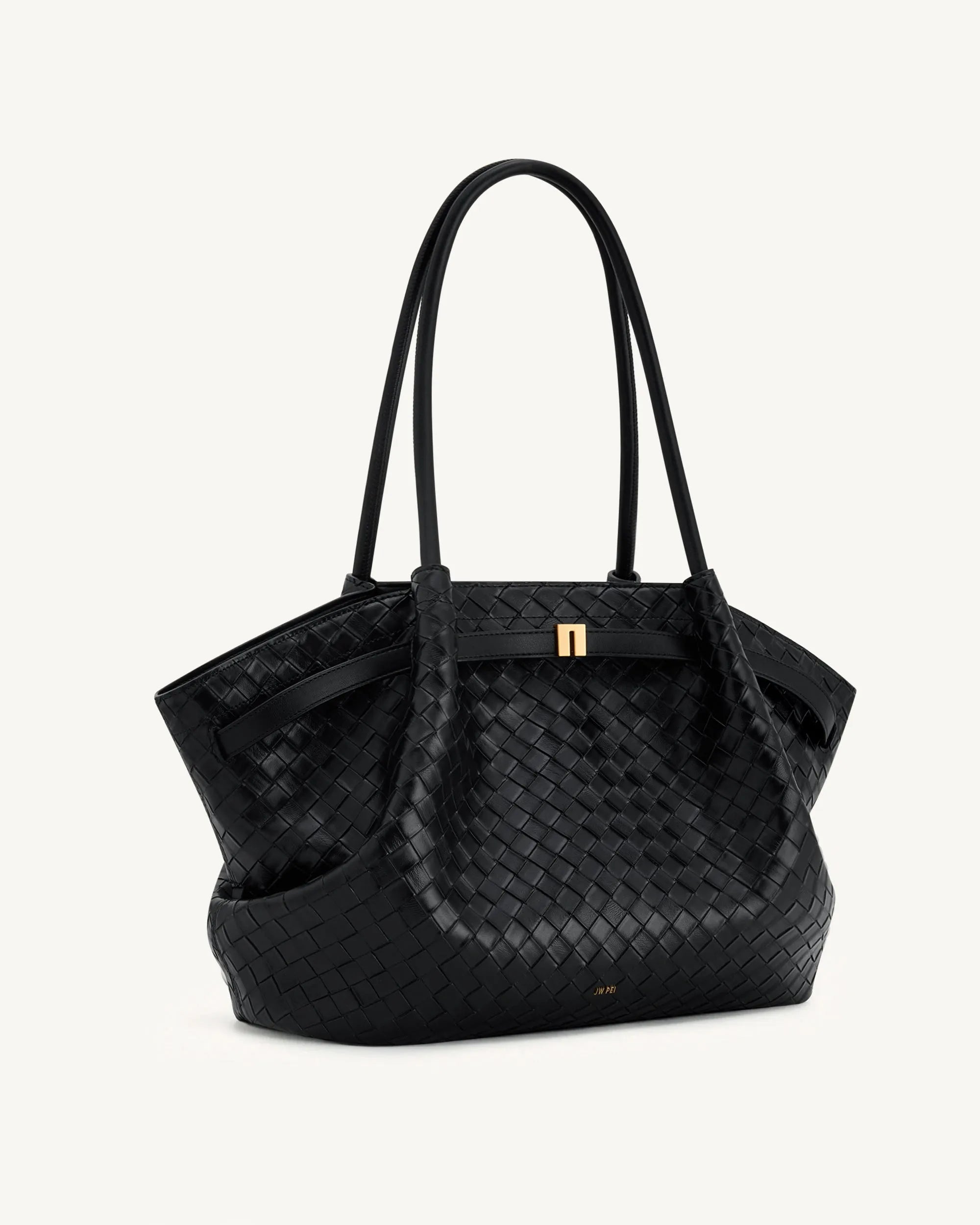 JW PEI Black Women Hana Large Weave Texture Tote Bag - Black SKU: JH306C05-11_Black Image 03