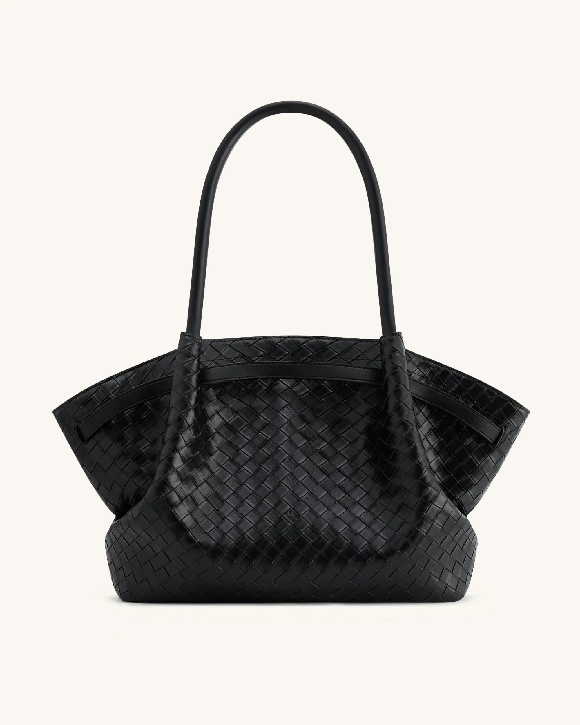 JW PEI Black Women Hana Large Weave Texture Tote Bag - Black SKU: JH306C05-11_Black Image 04