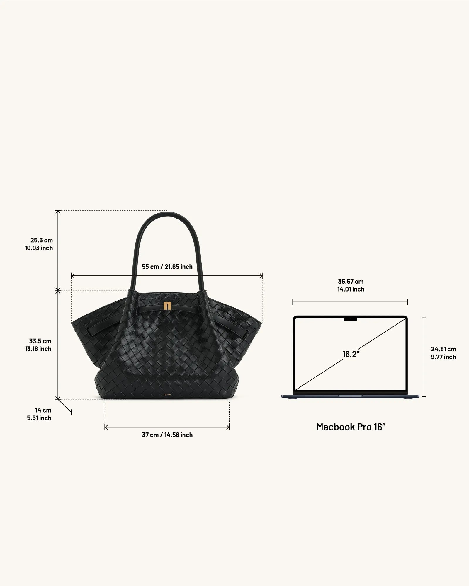 JW PEI Black Women Hana Large Weave Texture Tote Bag - Black SKU: JH306C05-11_Black Image 06