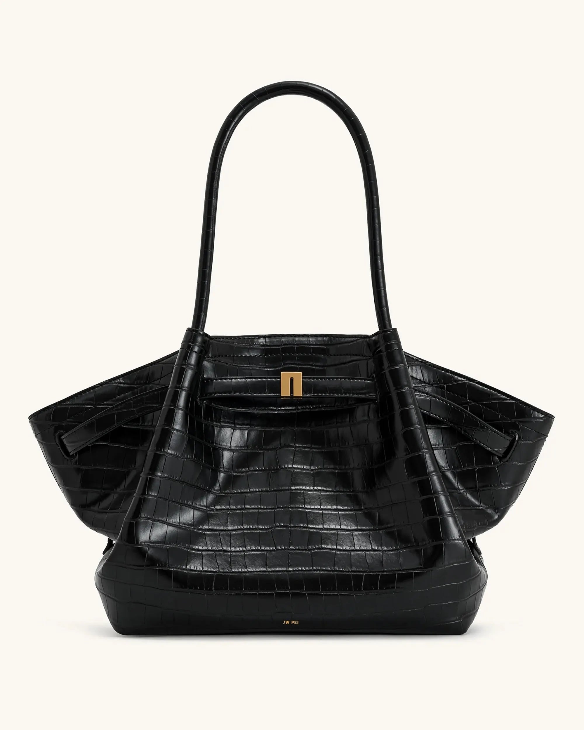 JW PEI Black Croc Women Hana Large Tote Bag - Black Croc SKU: JH306C05-12_Black Croc Image 01