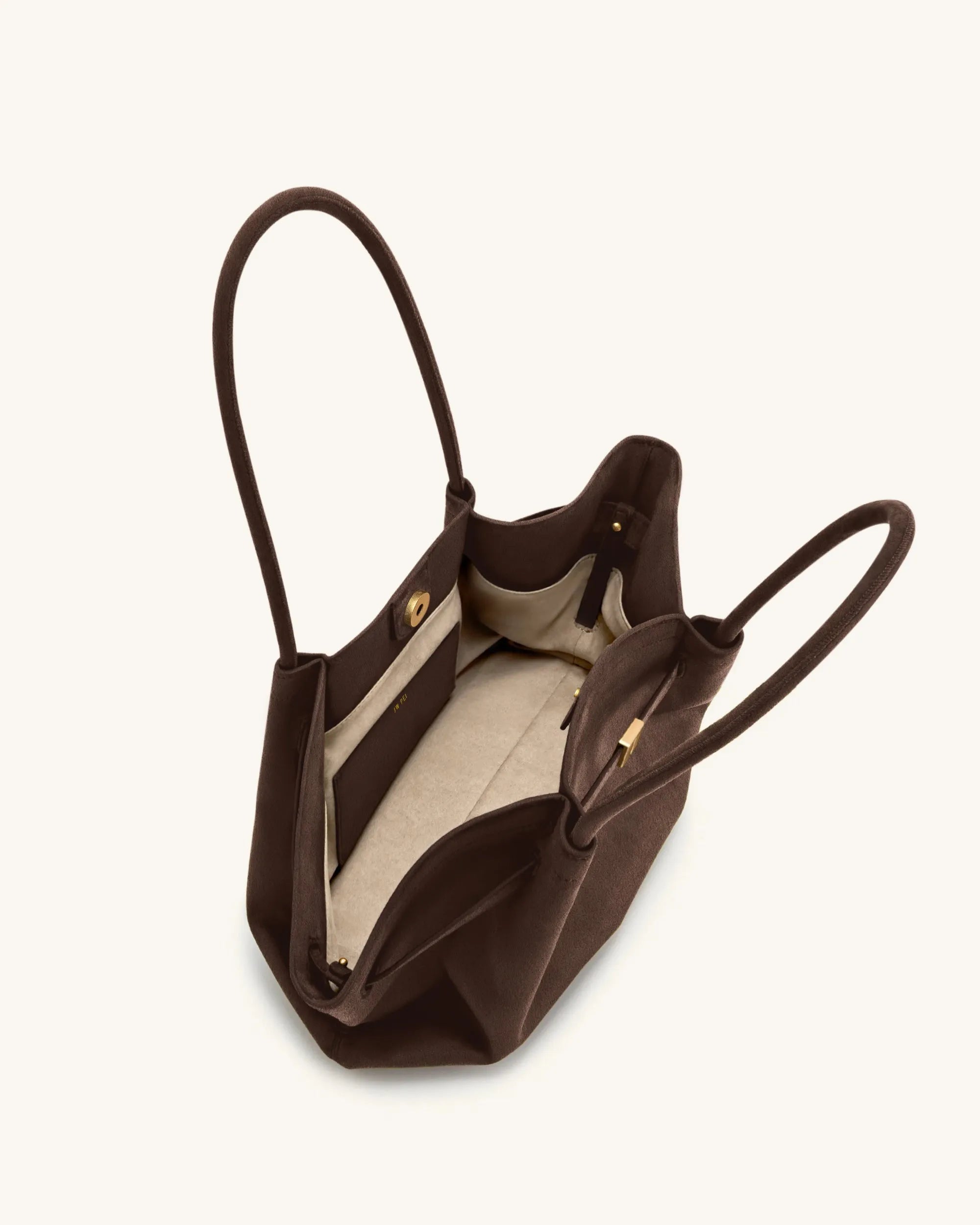 JW PEI Dark Brown Women Hana Wide Faux Suede Tote Bag - Dark Brown SKU: JH306D06-30_Dark Brown Image 05