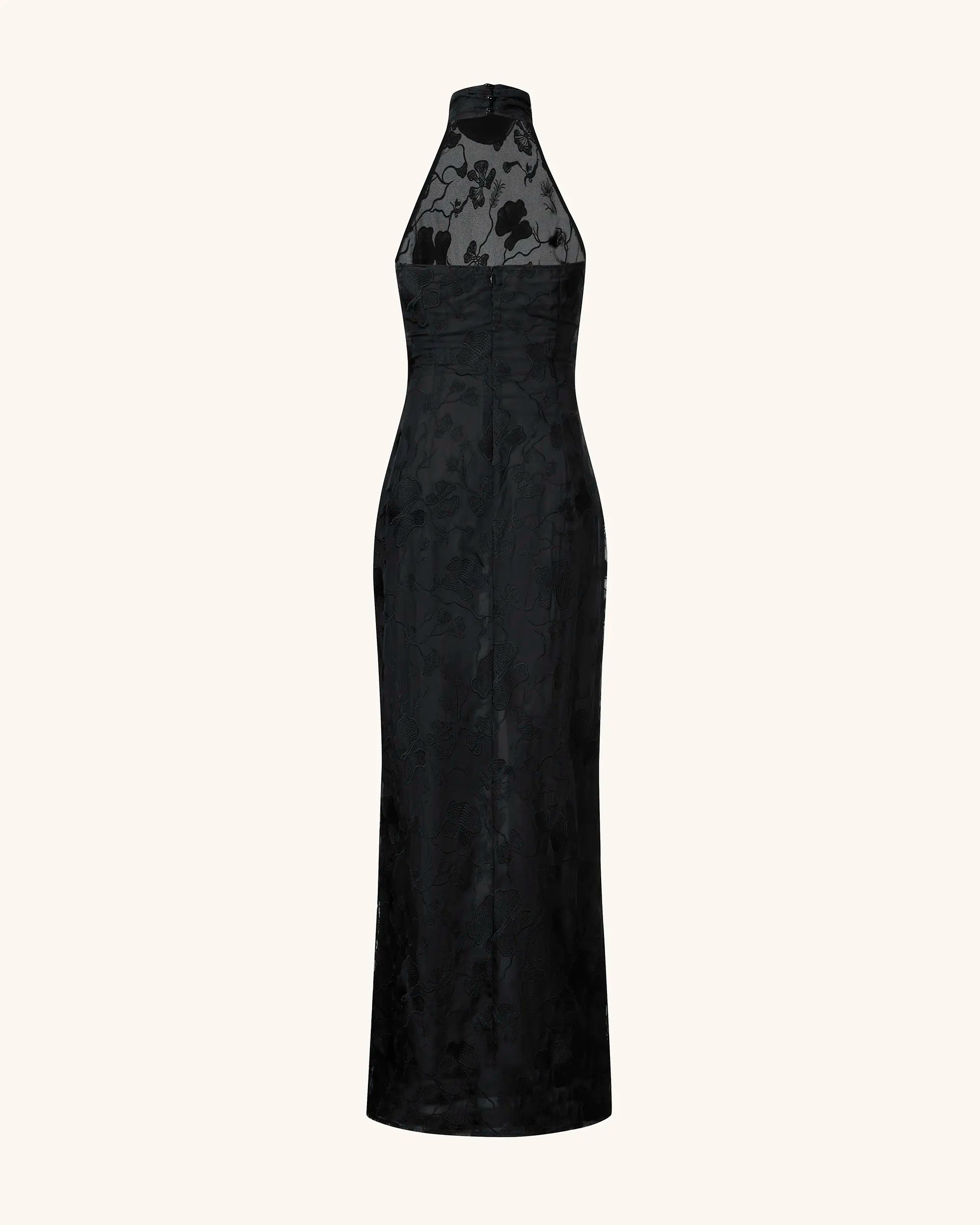 JW PEI_Black_Uliana Floral Lace Halterneck Maxi Dress_JR30234-1_Black_03