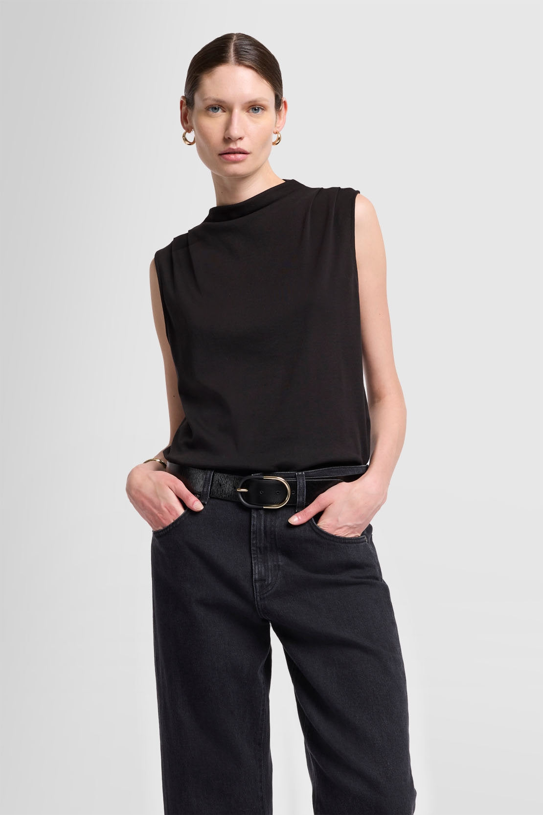 High Neck Draped Fine Rib Black_JSCL7130BK_BK_01