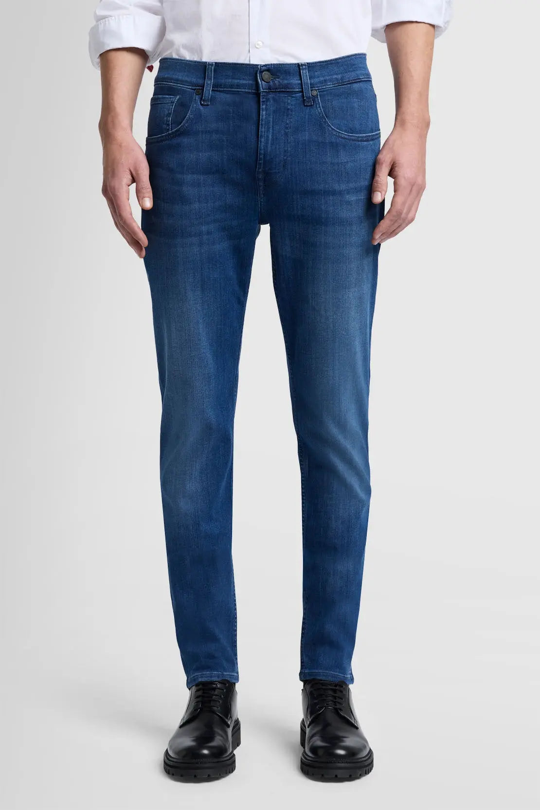 Slimmy Tapered Luxe Performance Plus Mid Blue - BEVAVA