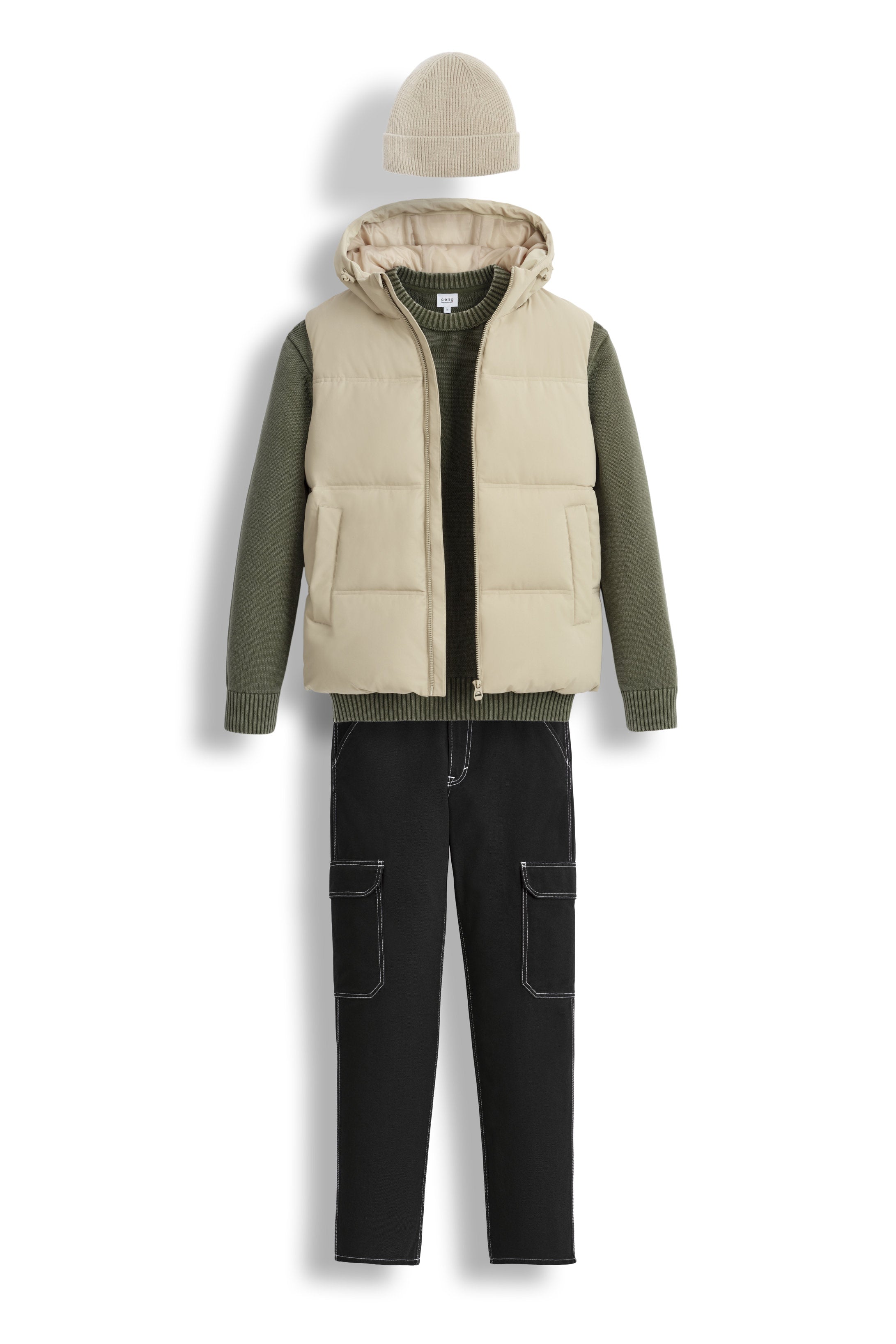 Celio_Beige Warm Sleeveless Hooded Down Jacket_JUBIANCO_BEIGE_05