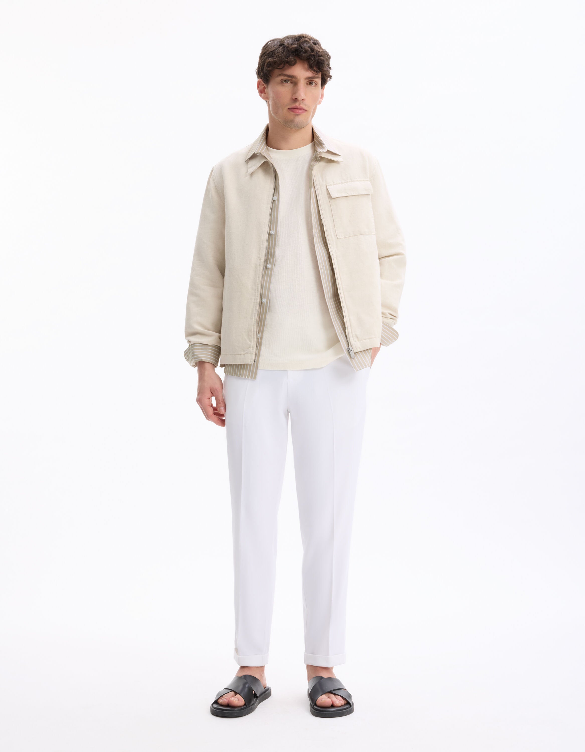 Celio_Beige Regular 100% Cotton Striped Shirt_LABANK_BEIGE_02