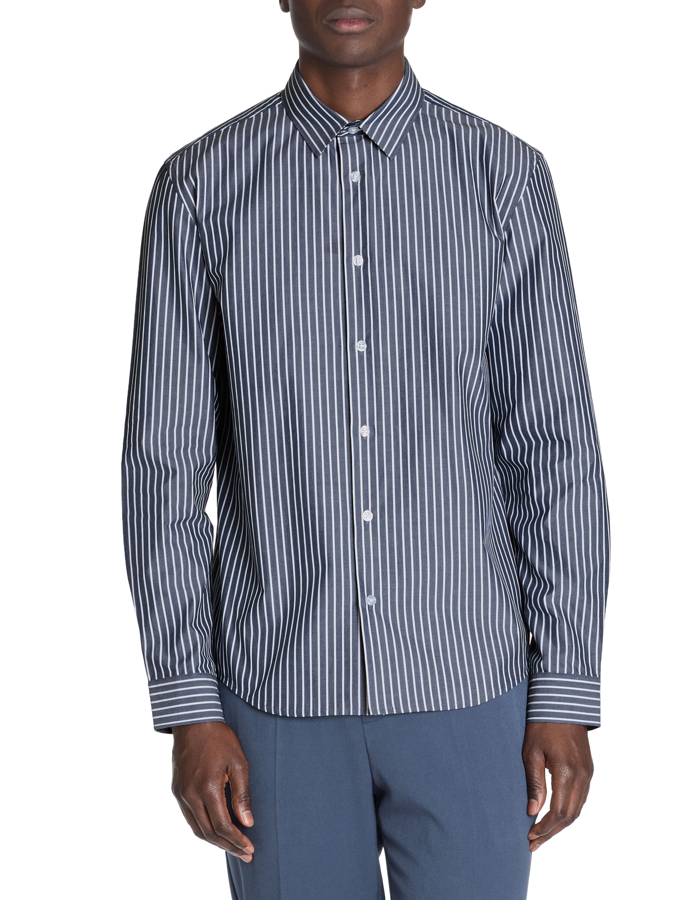 Celio_Regular Striped Shirt 100% Cotton - Navy_LABANK_NAVY_01