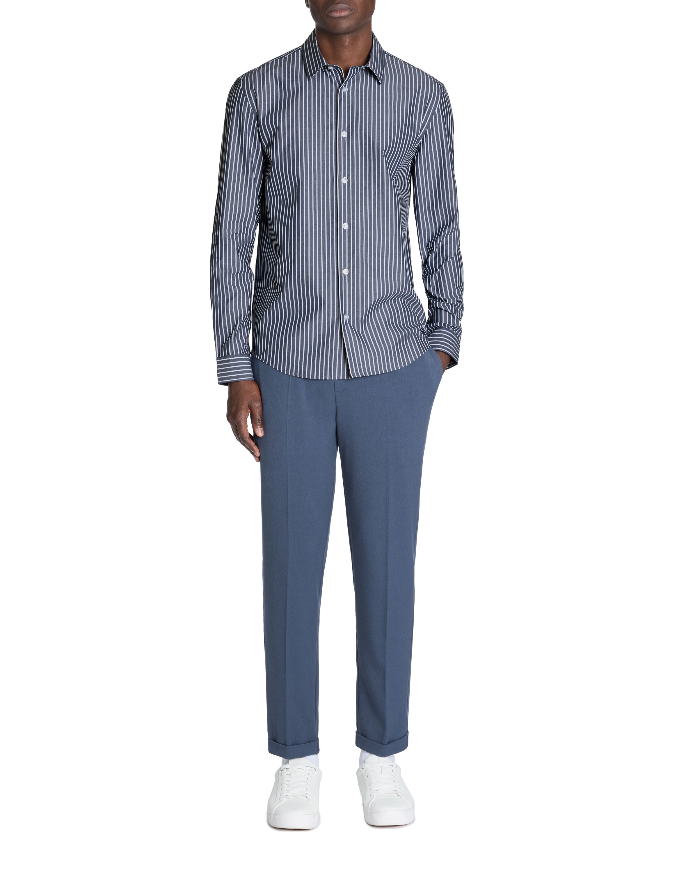 Celio_Regular Striped Shirt 100% Cotton - Navy_LABANK_NAVY_02