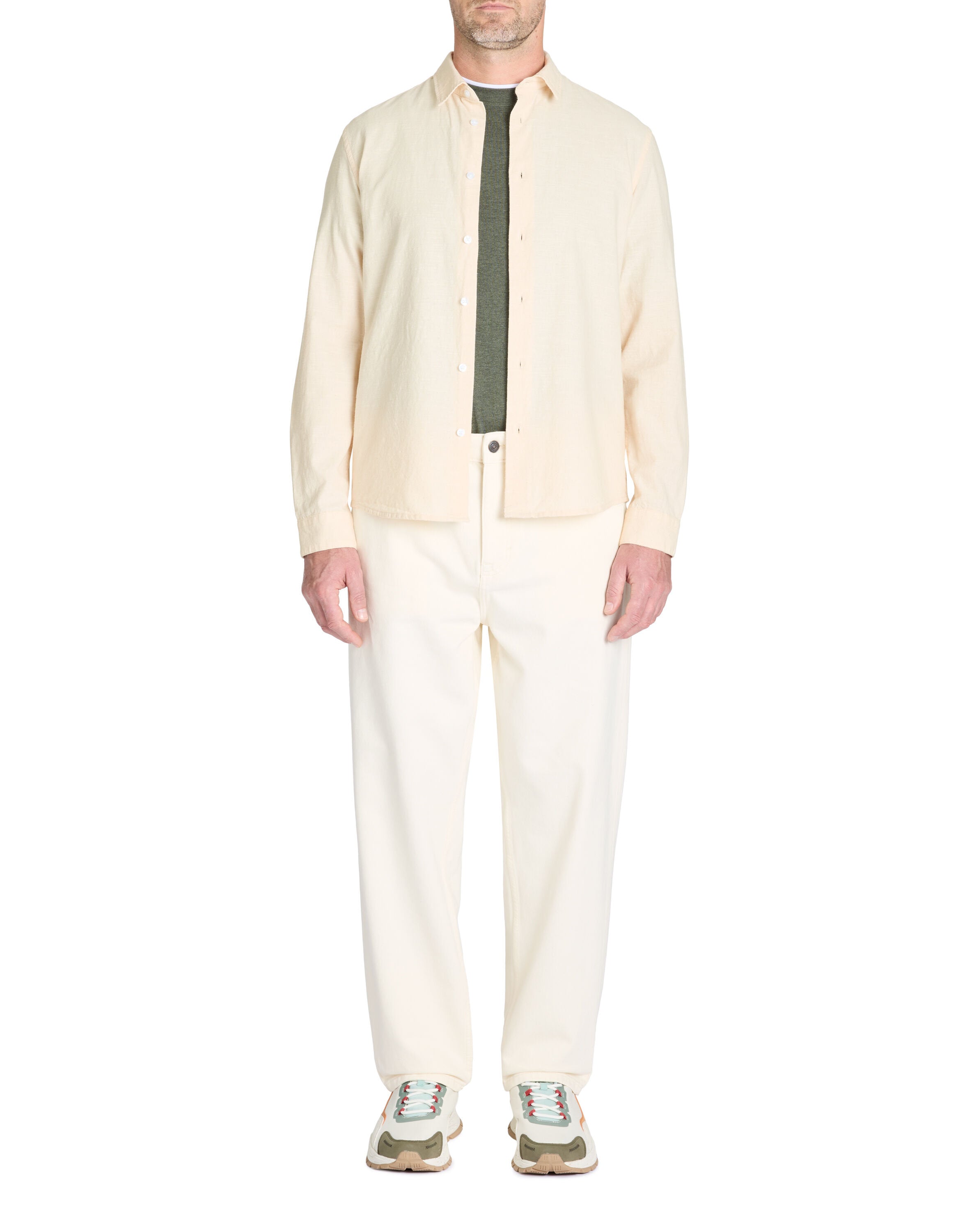 Celio_Beige Regular Shirt in 100% Cotton Chambray_LACHAMBRAY_BEIGE_02