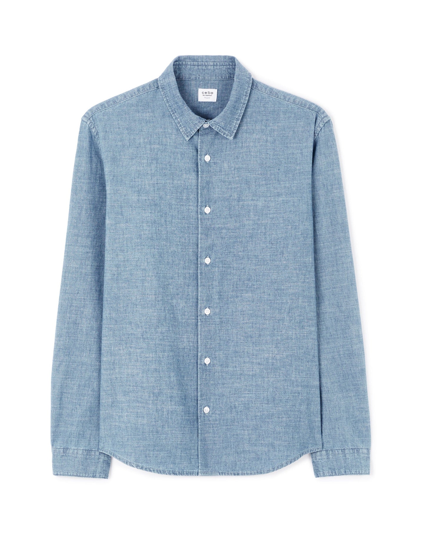 Celio_Regular Shirt in 100% Cotton Chambray - Blue_LACHAMBRAY_BLUE CHAMBRAY_03
