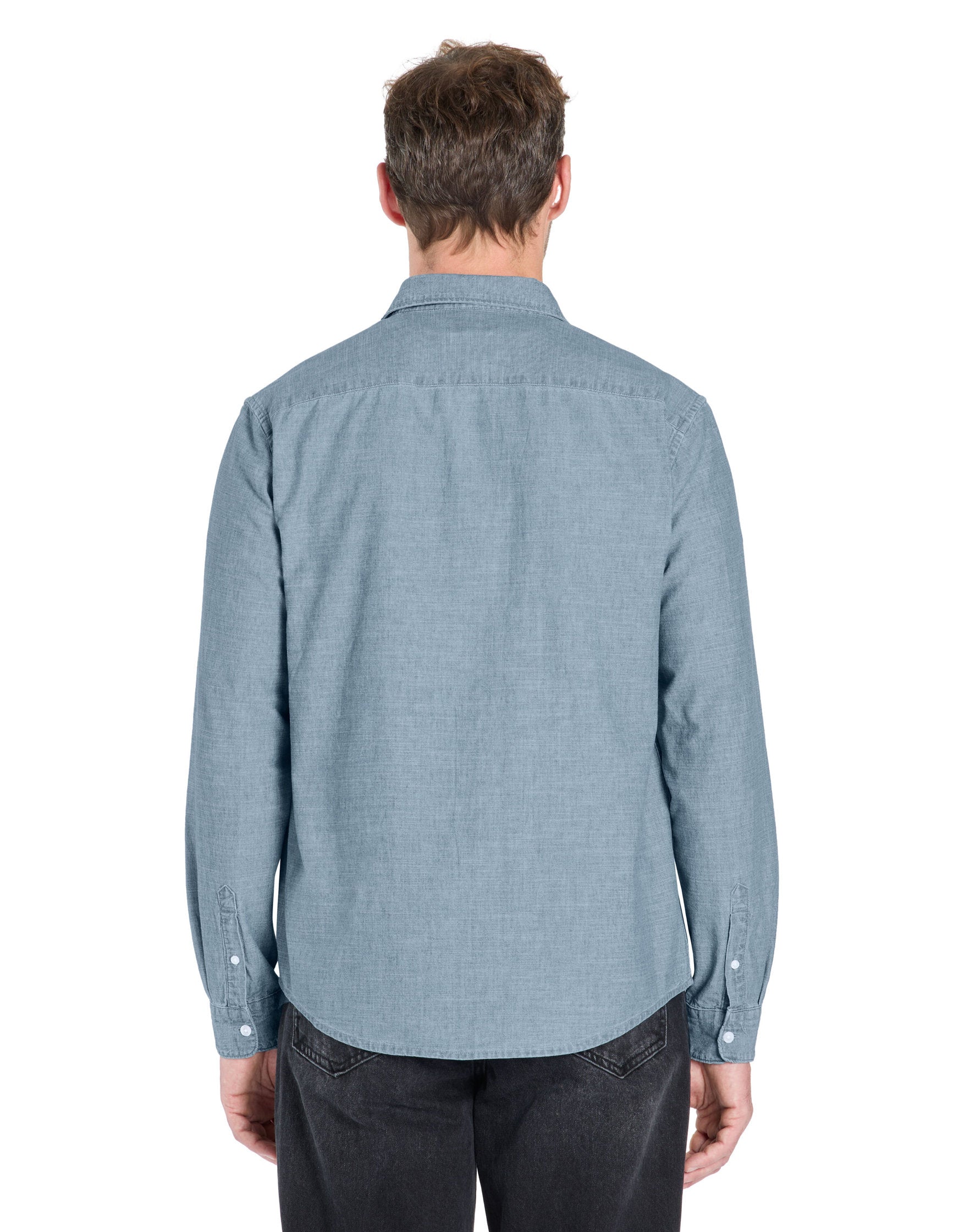 Celio_Regular Shirt in 100% Cotton Chambray - Blue_LACHAMBRAY_BLUE CHAMBRAY_04