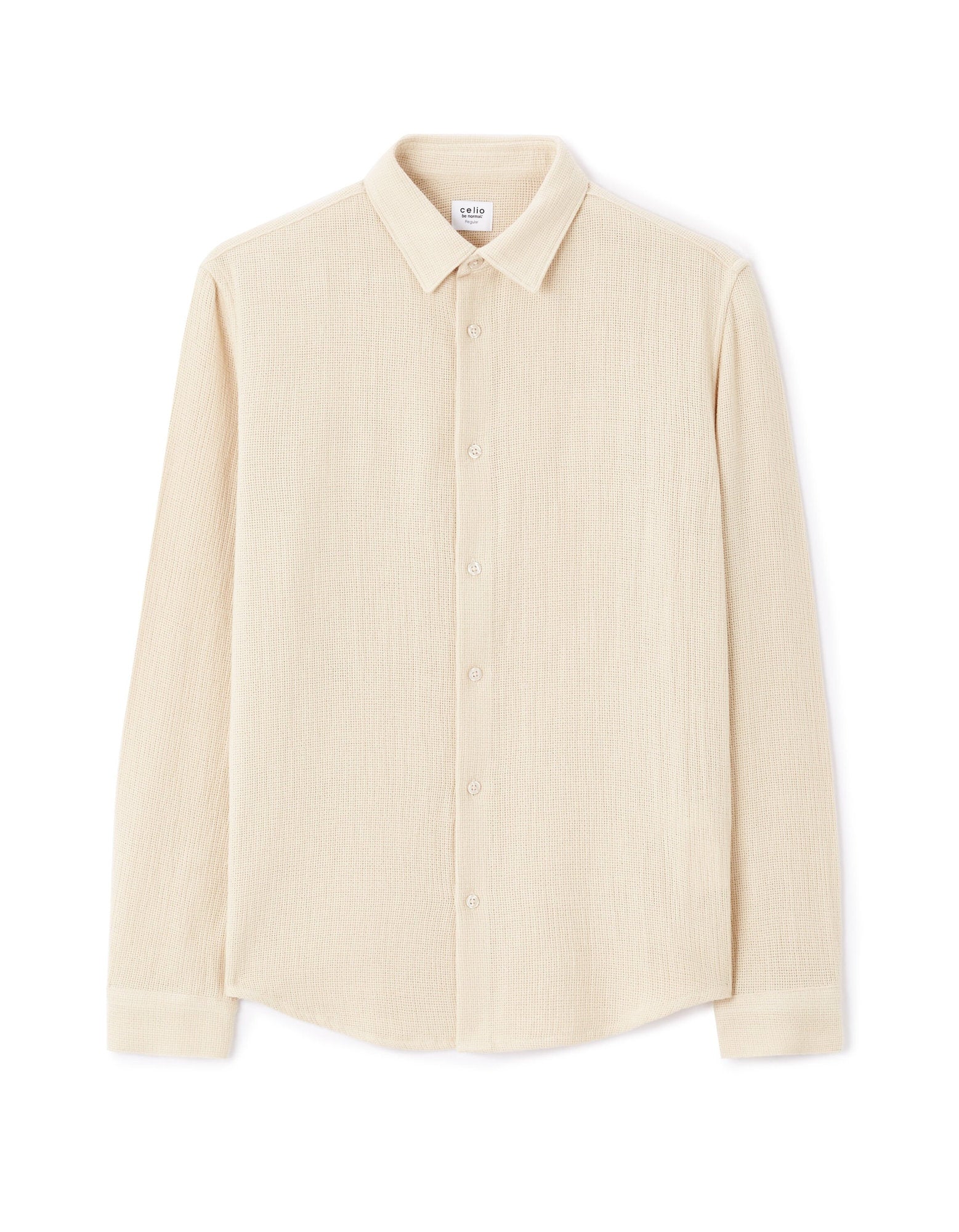Celio_100% Cotton Slubbed Regular Shirt - Beige_LACHINE_BEIGE_01