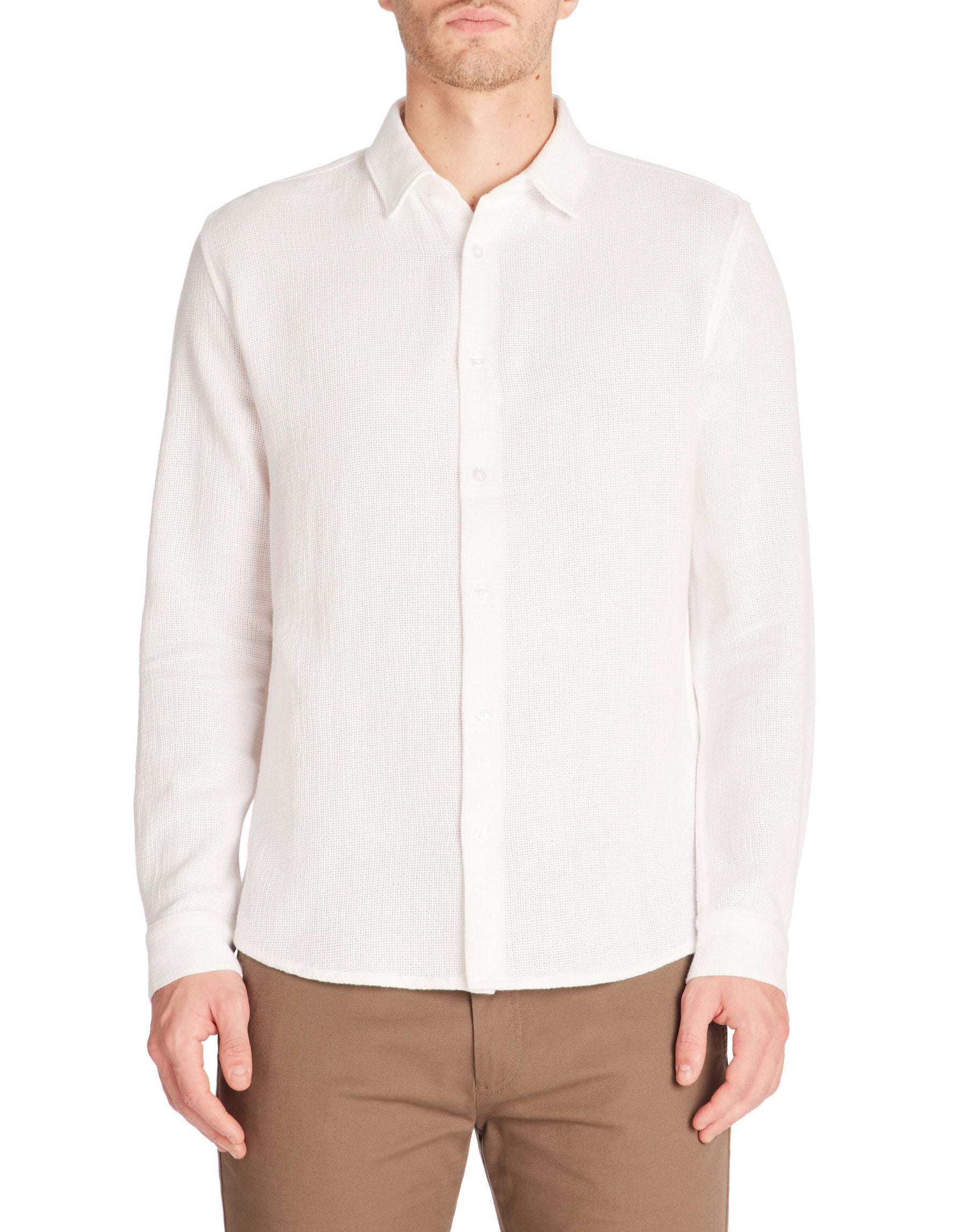 Celio_100% Cotton Slubbed Regular Shirt - White_LACHINE_OPTICAL WHITE_01