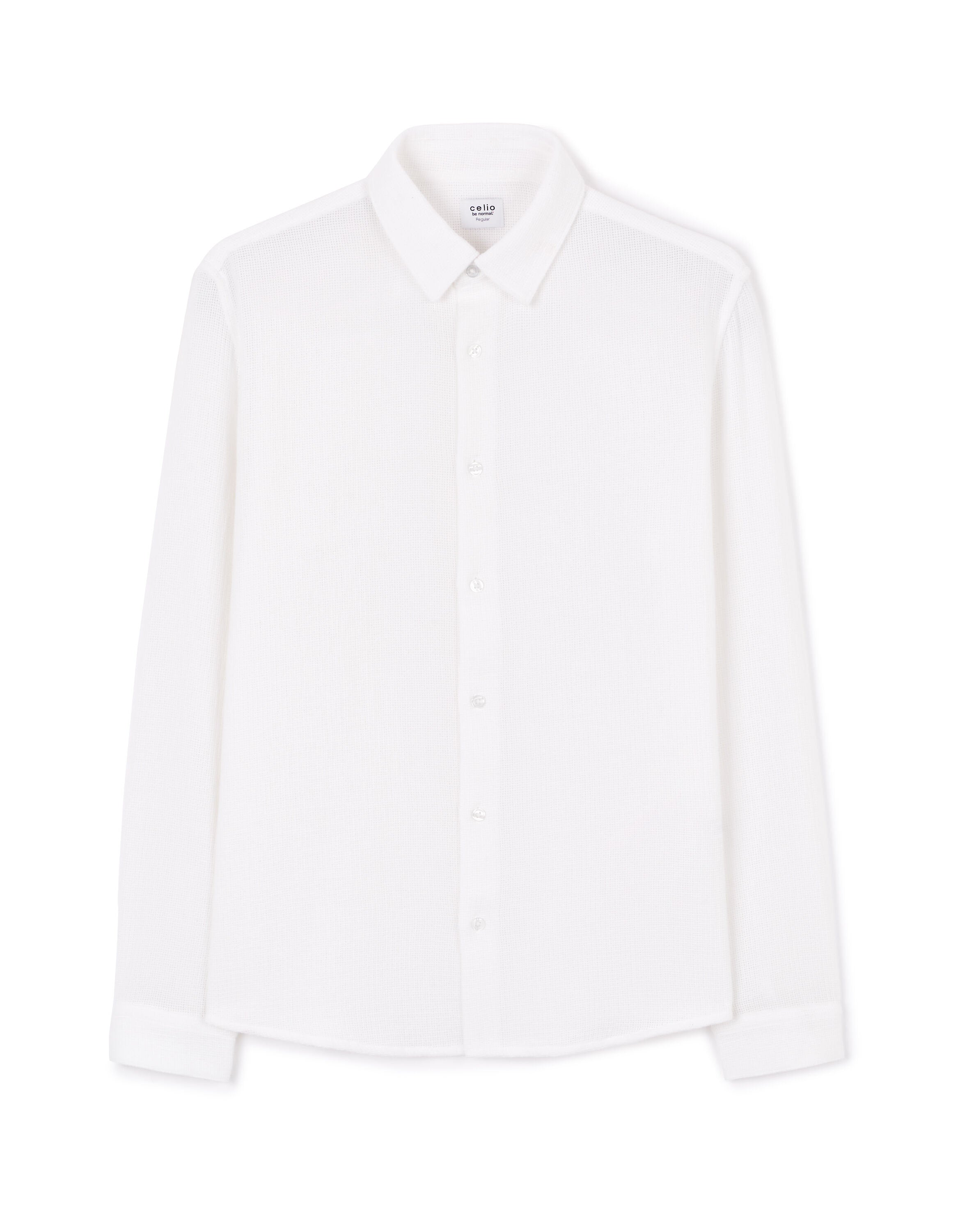Celio_100% Cotton Slubbed Regular Shirt - White_LACHINE_OPTICAL WHITE_03
