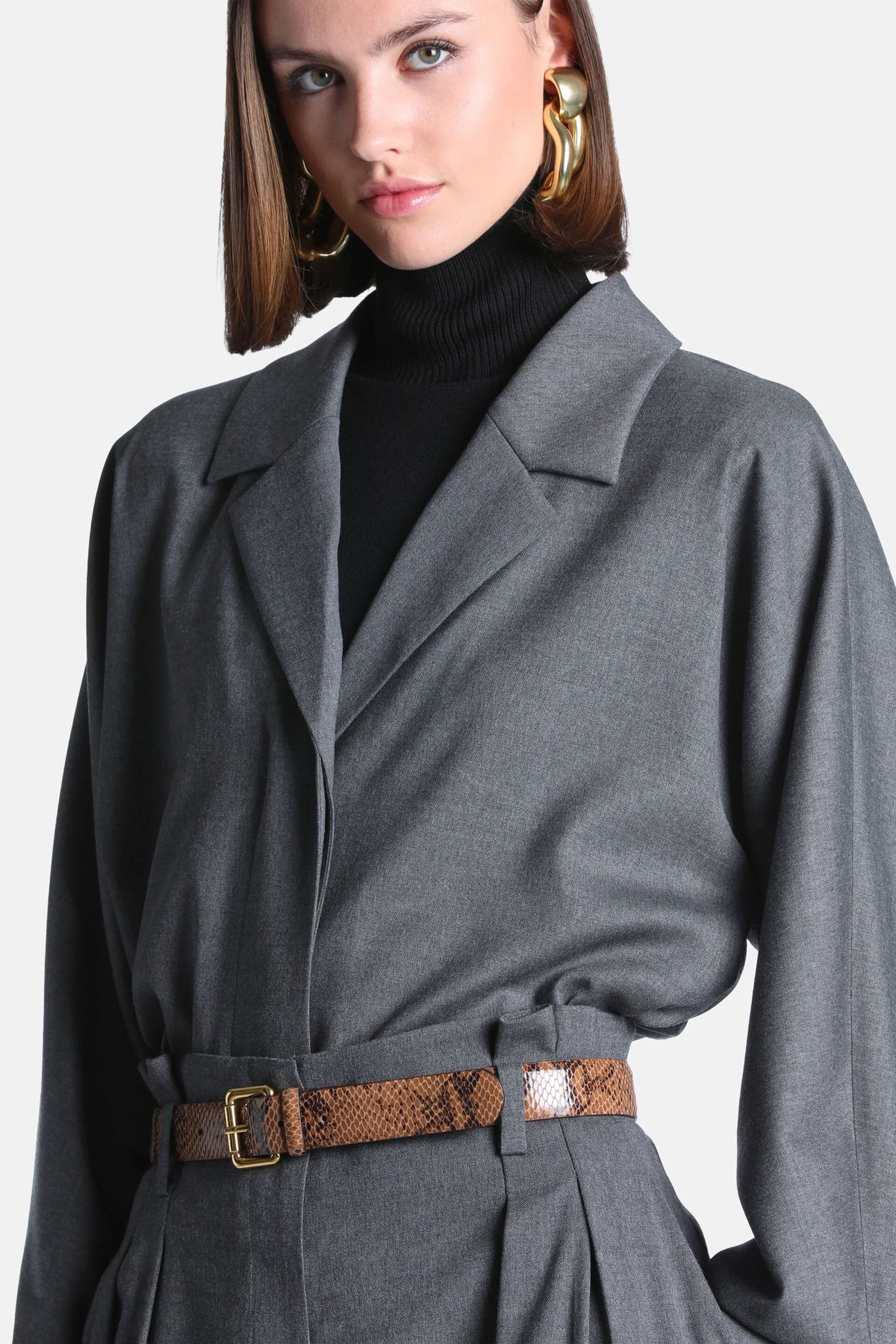 Luisa Spagnoli Grigio Melange Women Ladulas - Wool-Blend Shirt with Lapel Collar - Fashion Show SKU: LADULAS_0813 Image 03