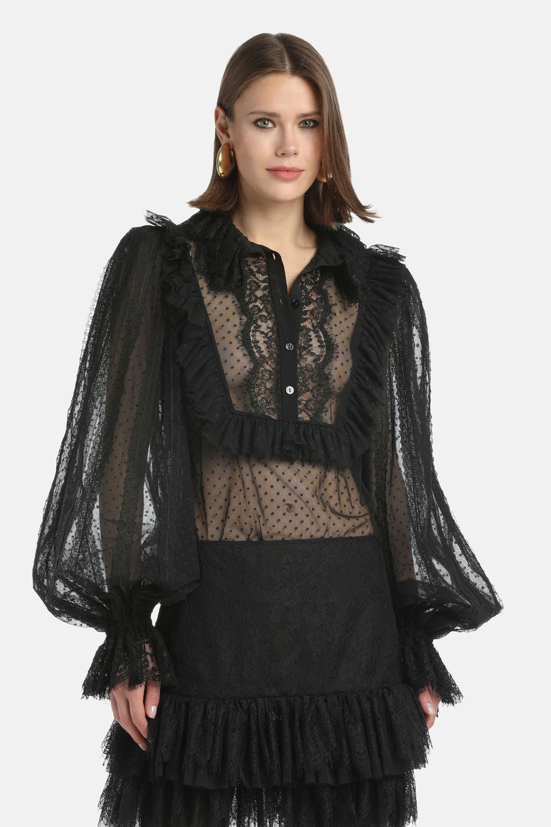 Luisa Spagnoli_Nero_Lanteri - Lace and Plumetis Tulle Blouse Ð Fashion Show_LANTERI_0101_02