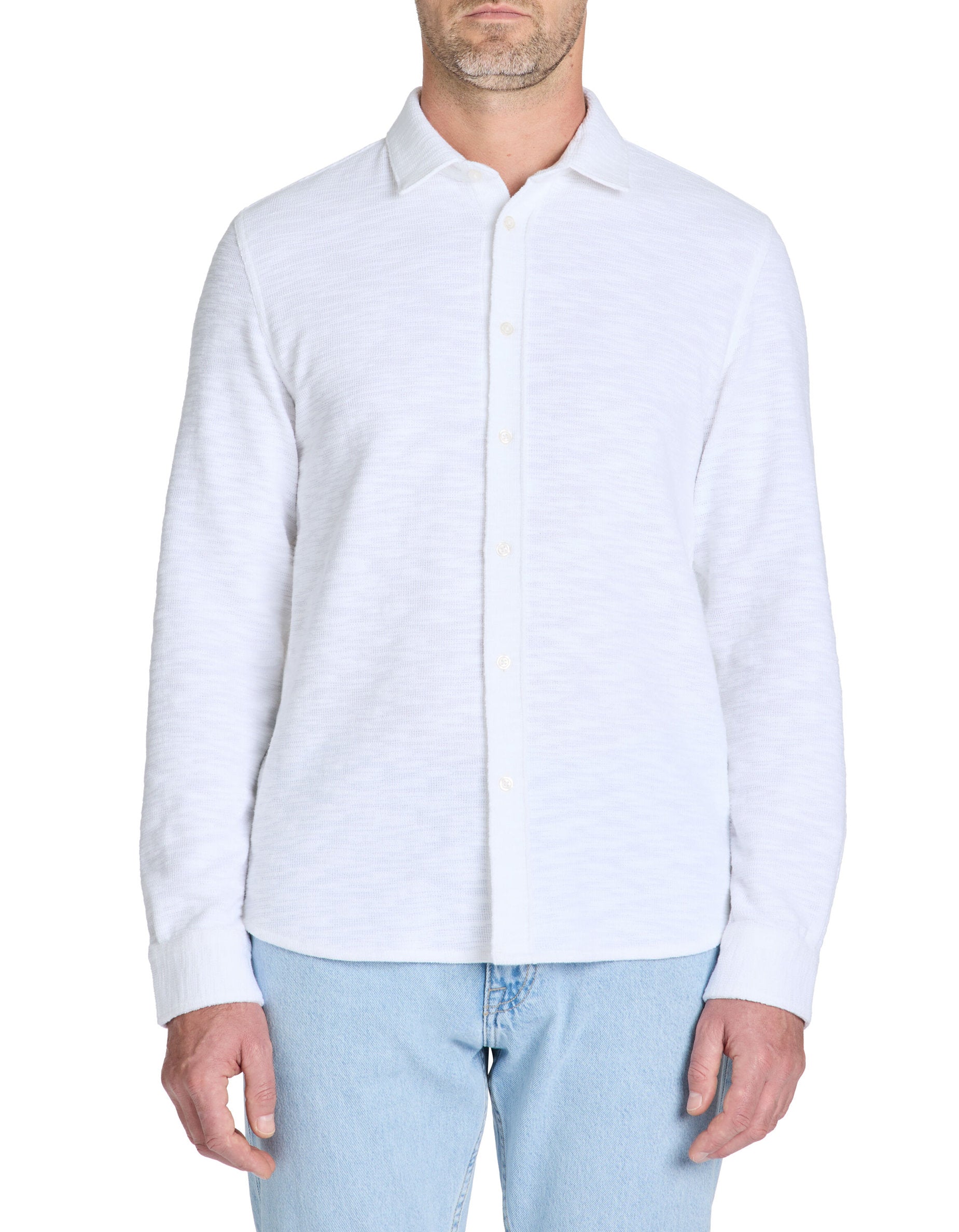 Celio_Regular Cotton Blend Terry Shirt - White_LAOPEN_OPTICAL WHITE_01