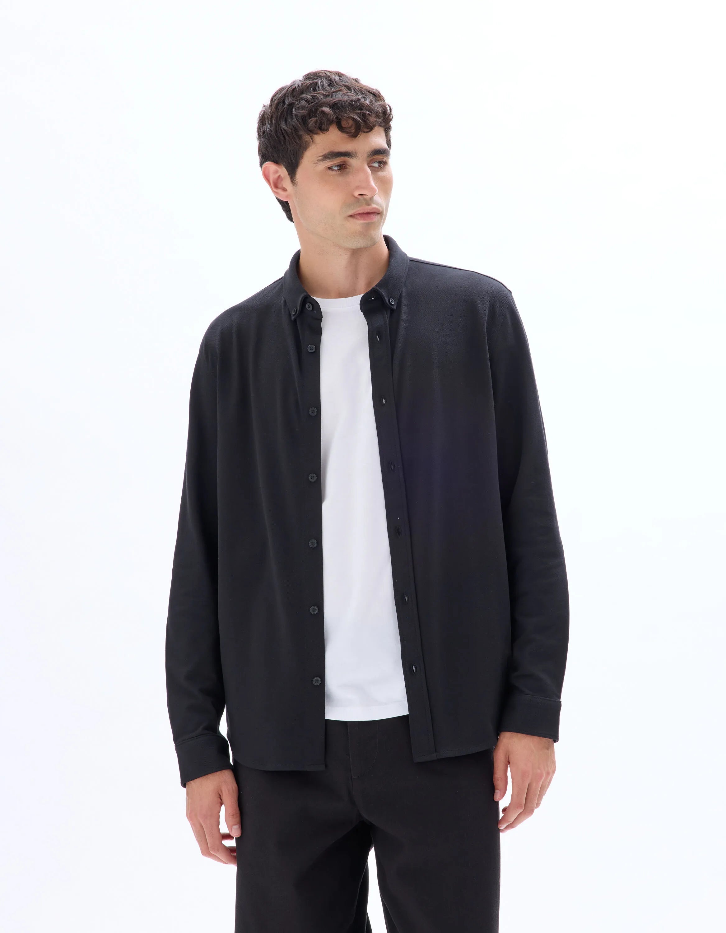 Celio_Black_Regular Pique Cotton Shirt_LAPIC_BLACK_01