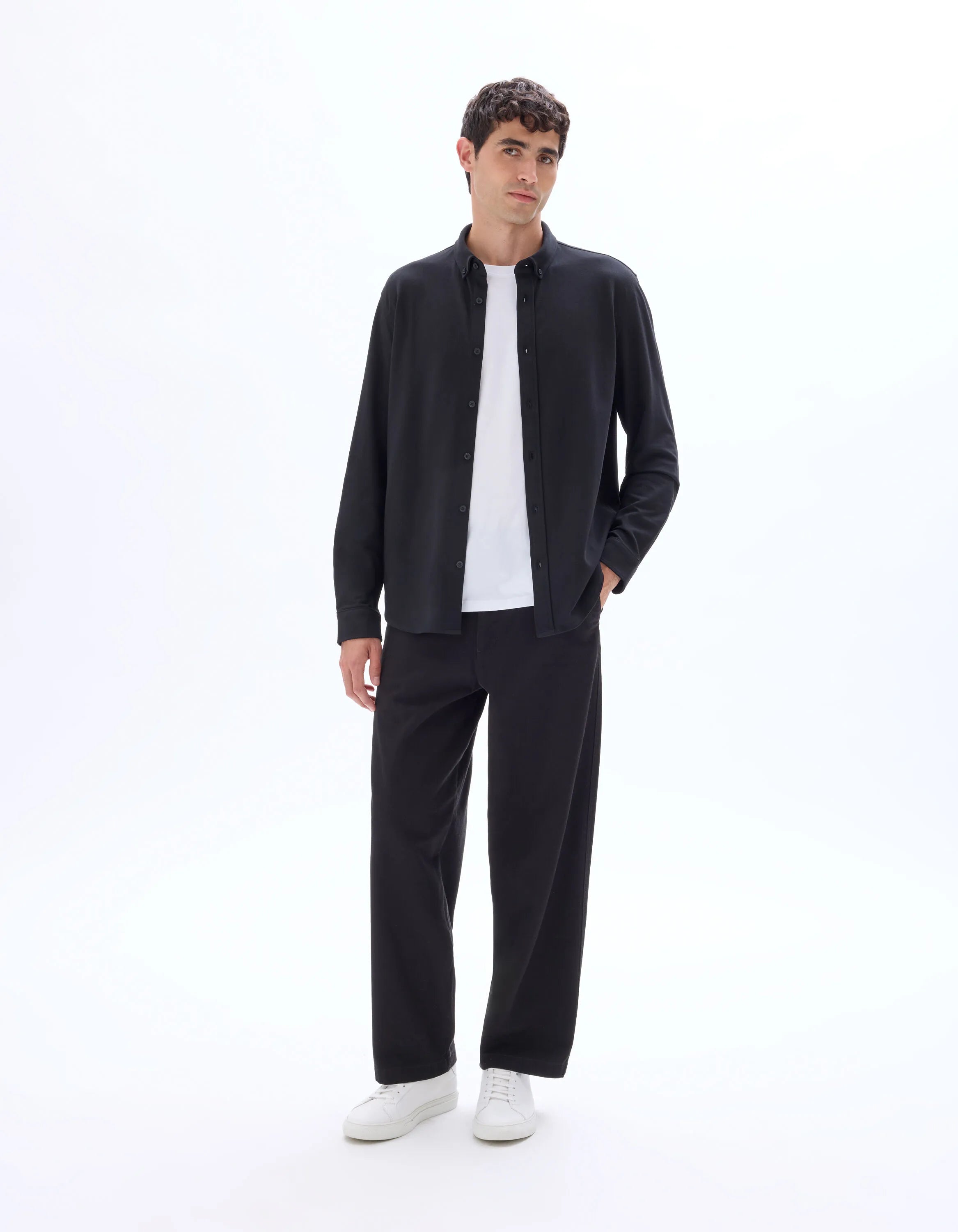 Celio_Black_Regular Pique Cotton Shirt_LAPIC_BLACK_02