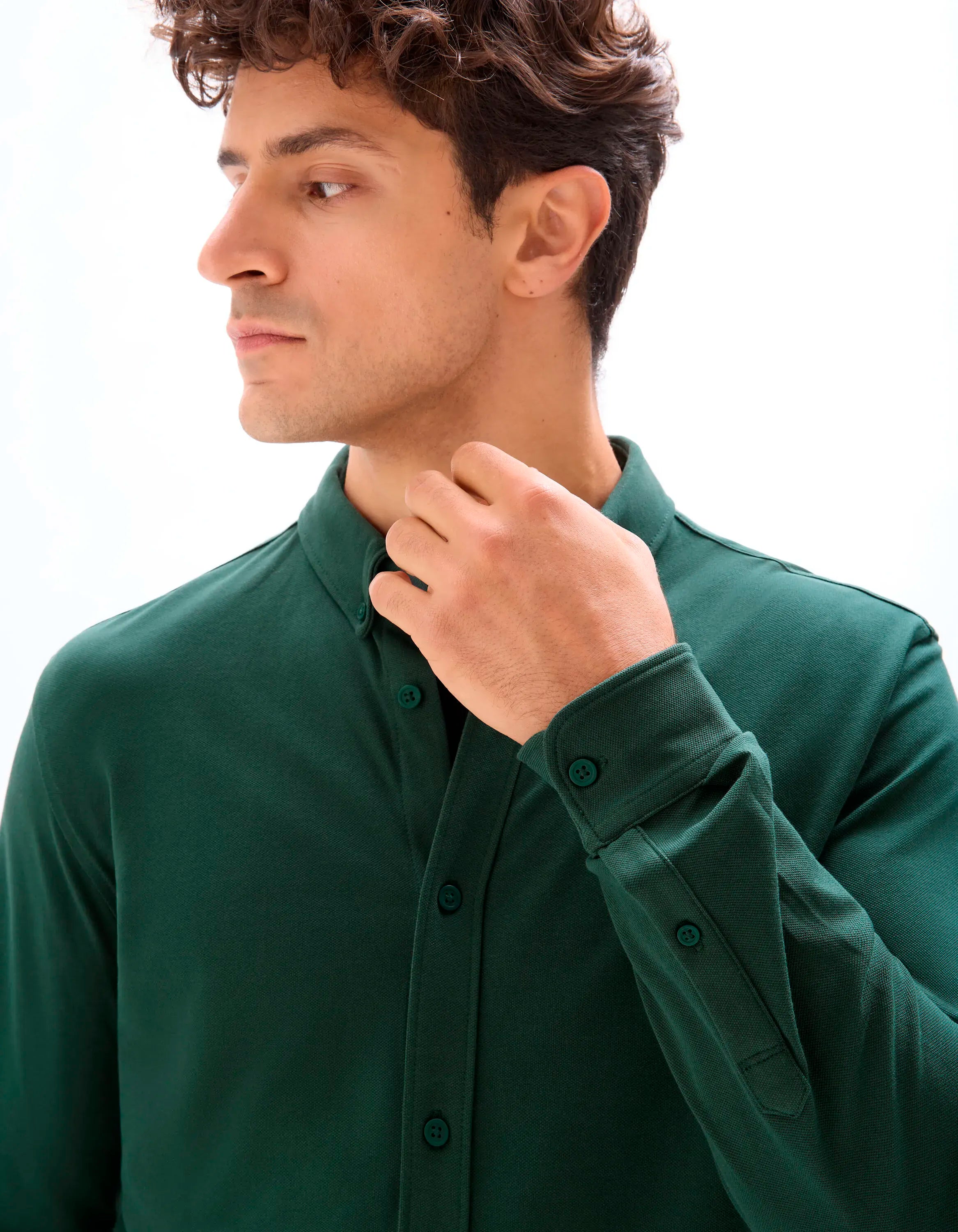 Celio_Vert Fonce_Regular Pique Cotton Shirt_LAPIC_VERT FONCE_04