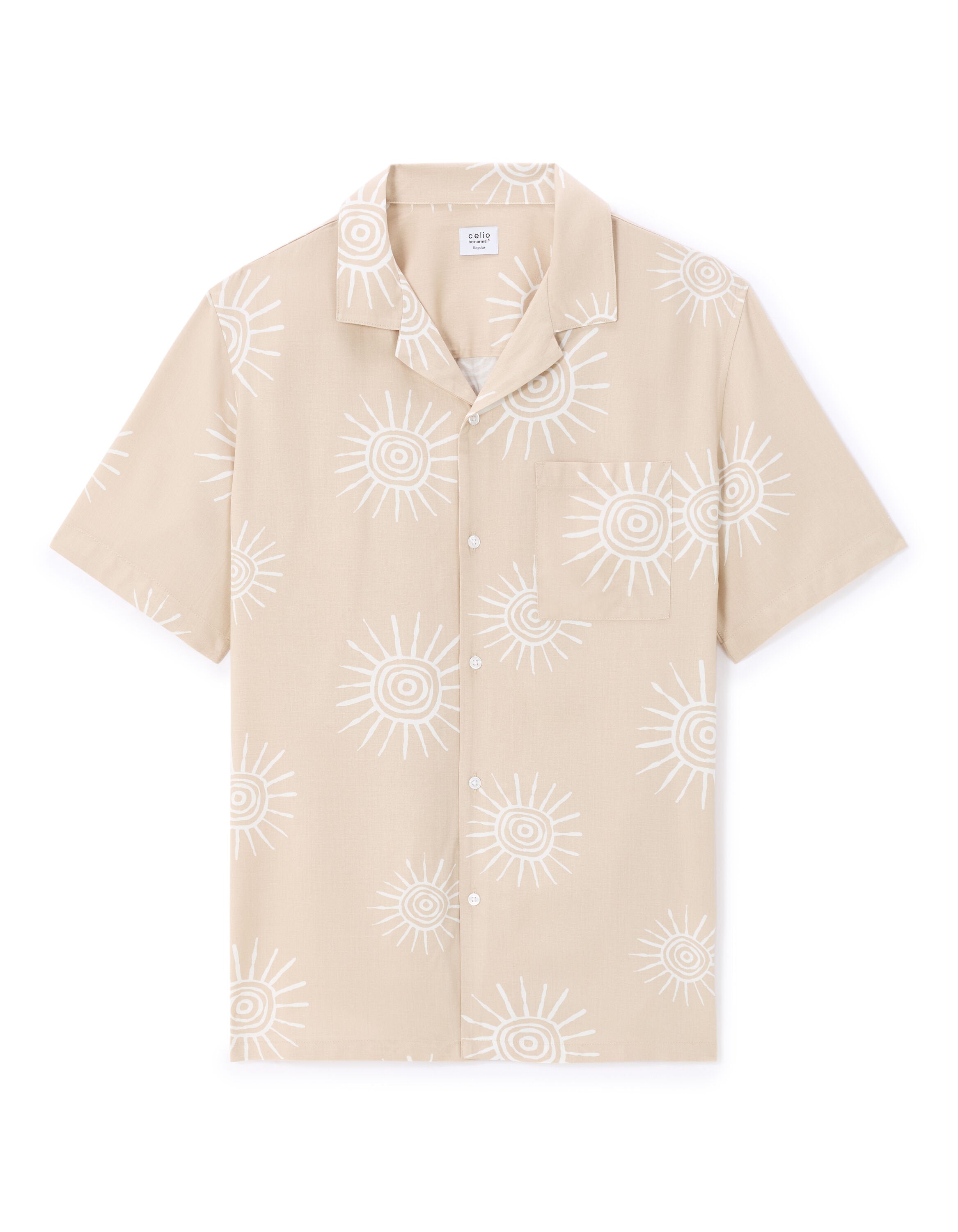 Celio_Beige 100% Viscose Sunburst Print Shirt_LASUNY_BEIGE_05